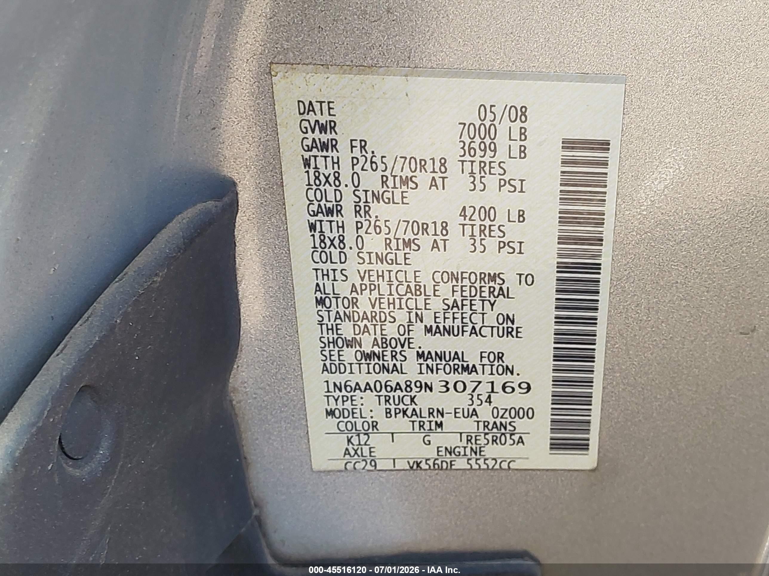 2009 Nissan Titan Xe Silver vin: 1N6AA06A89N307169
