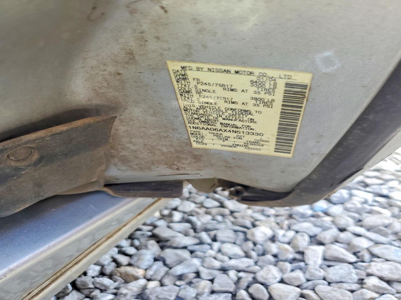 2004 Nissan Titan Pro-4x Silver vin: 1N6AA06AX4N513330