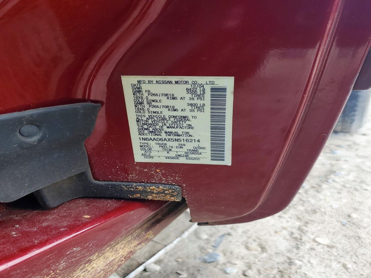 2005 Nissan Titan Xe Brown vin: 1N6AA06AX5N516214