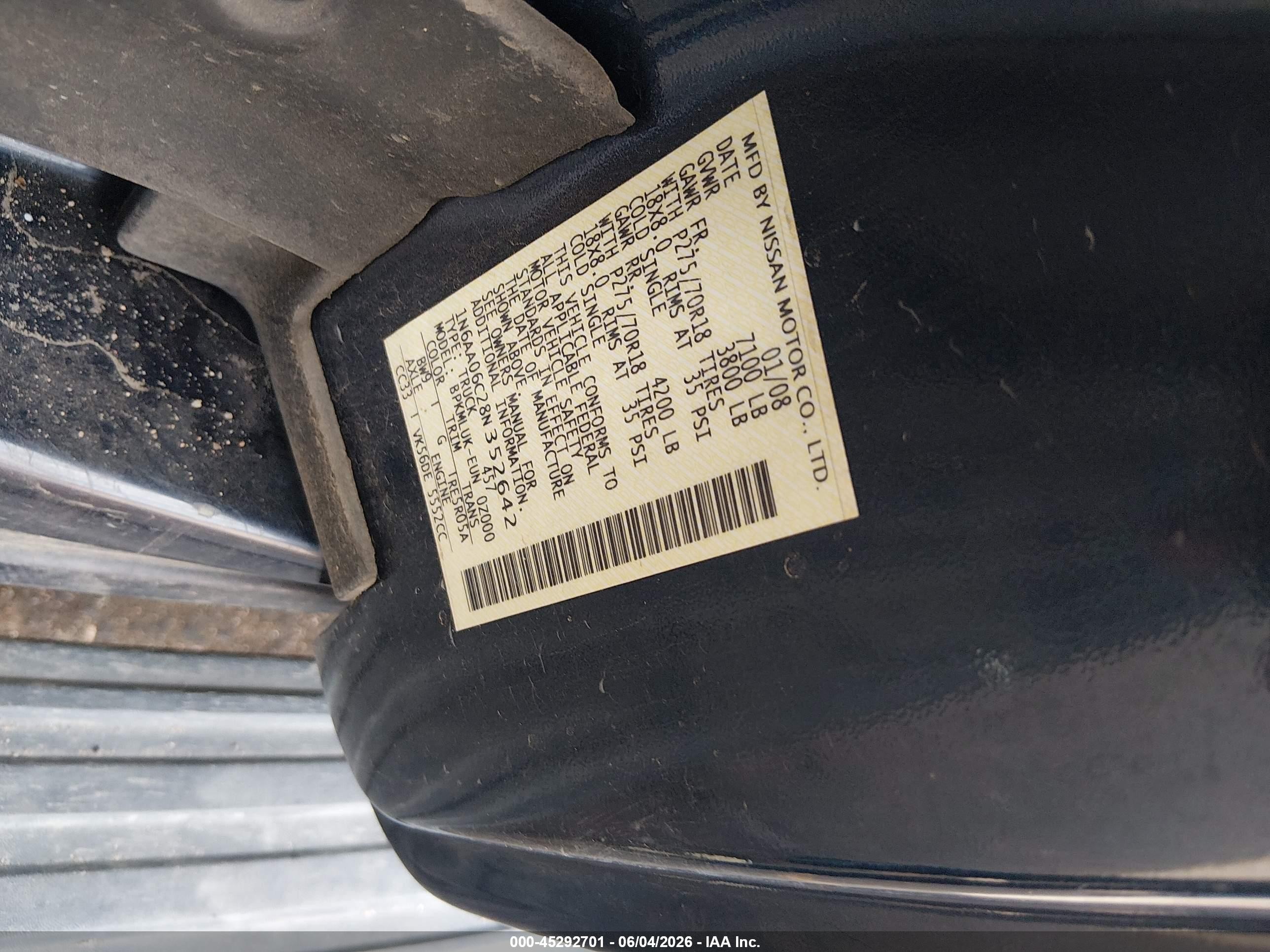 2008 Nissan Titan   Blue vin: 1N6AA06C28N352642