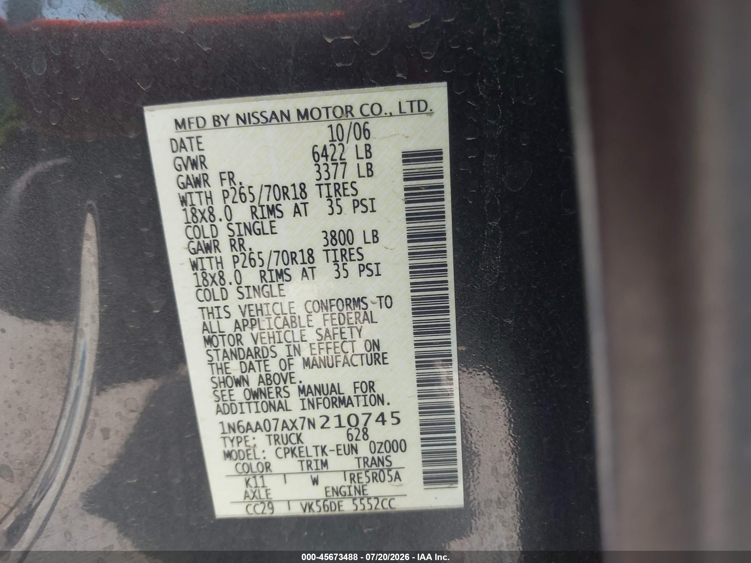 2007 Nissan Titan Se Gray vin: 1N6AA07AX7N210745