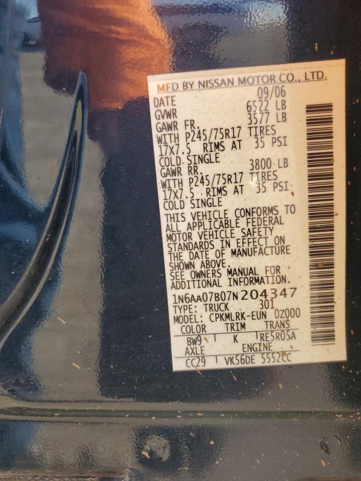 2007 Nissan Titan Xe Blue vin: 1N6AA07B07N204347