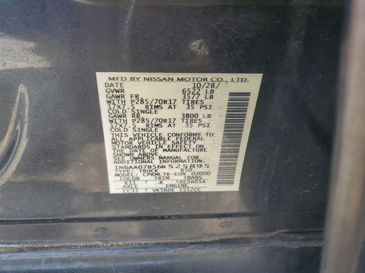 2006 Nissan Titan Xe Gray vin: 1N6AA07B56N525895