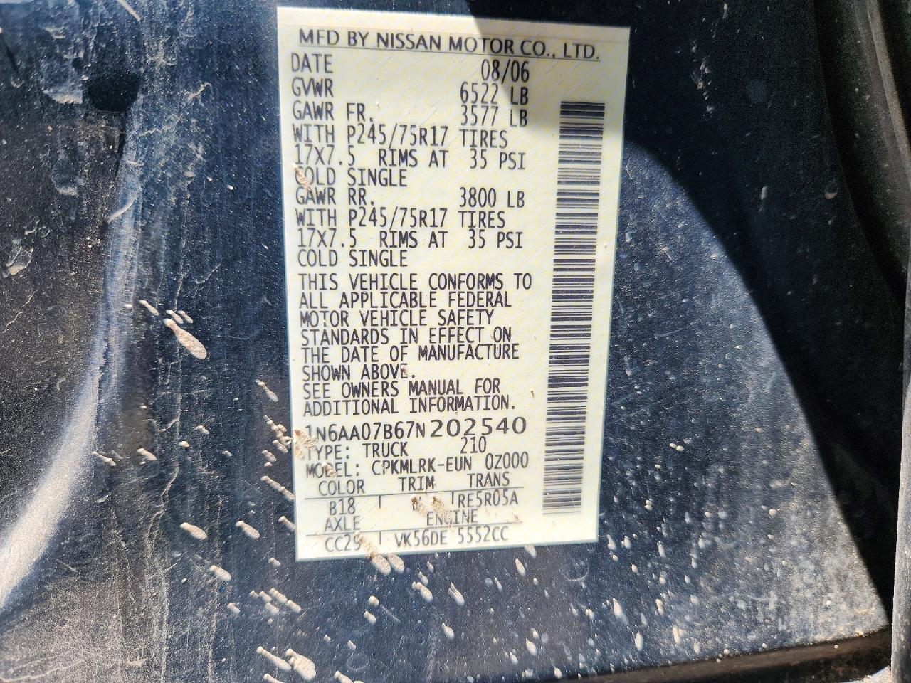 2007 Nissan Titan Xe Зеленый vin: 1N6AA07B67N202540