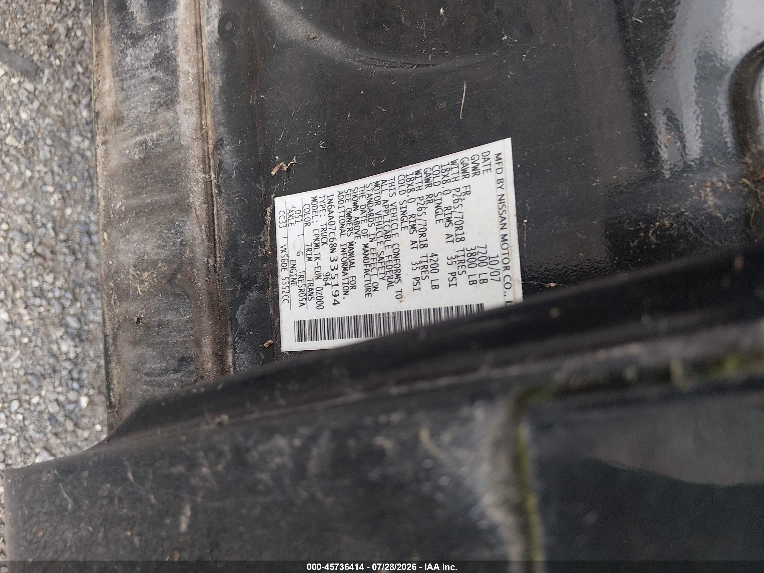 2008 Nissan Titan Se Green vin: 1N6AA07C68N335194