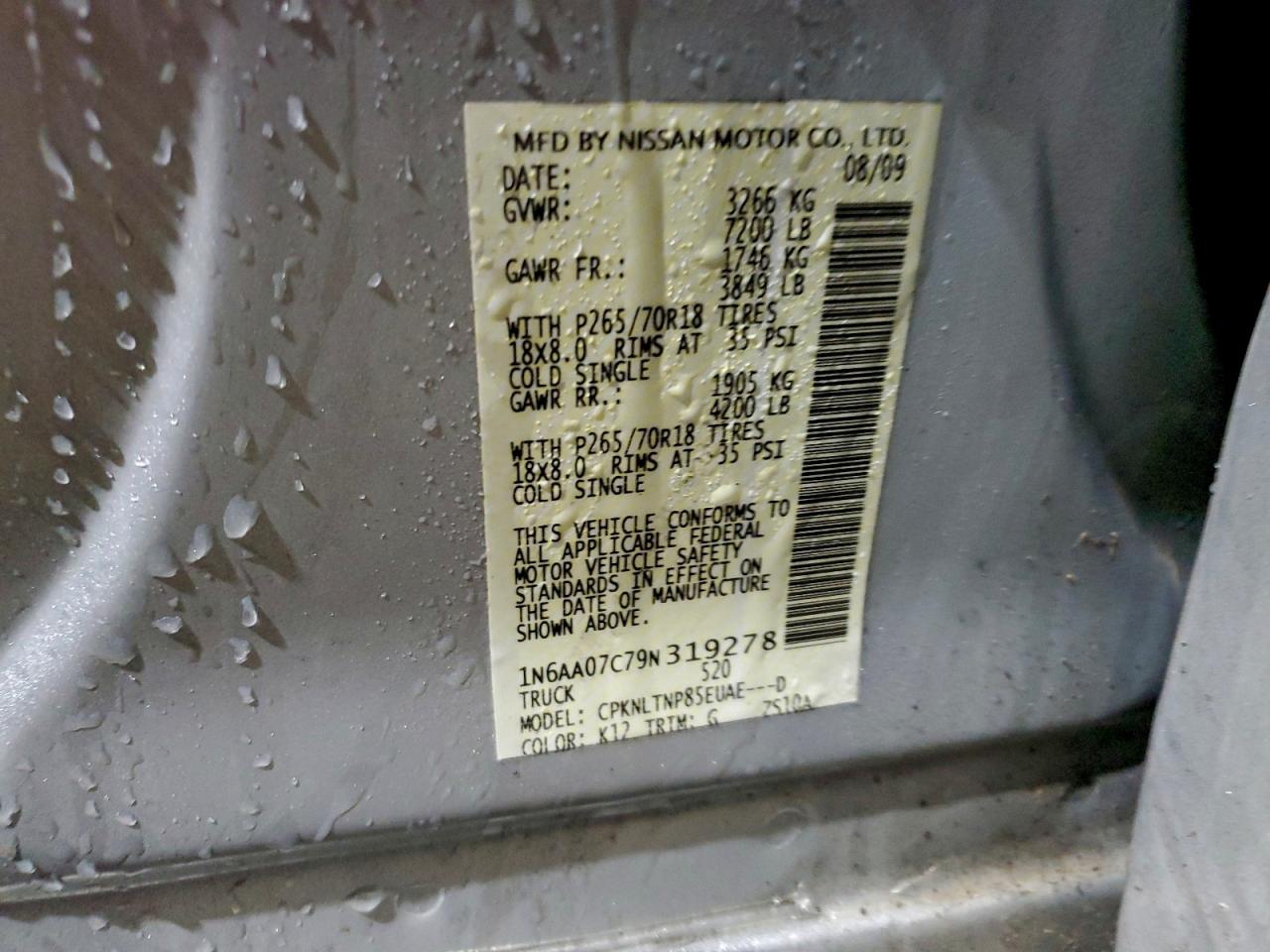 2009 Nissan Titan Xe Silver vin: 1N6AA07C79N319278
