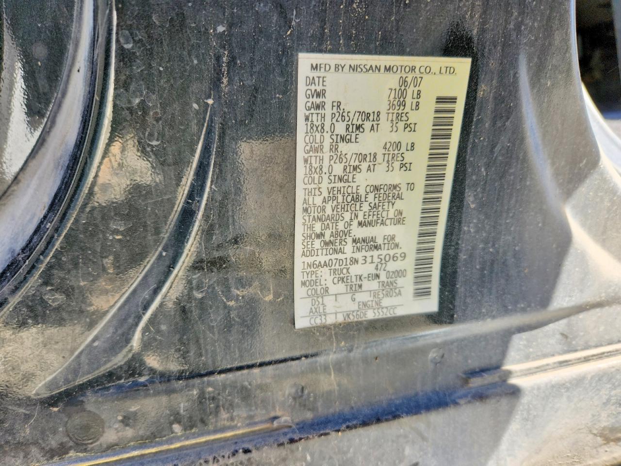 2008 Nissan Titan Xe/se/le Black vin: 1N6AA07D18N315069