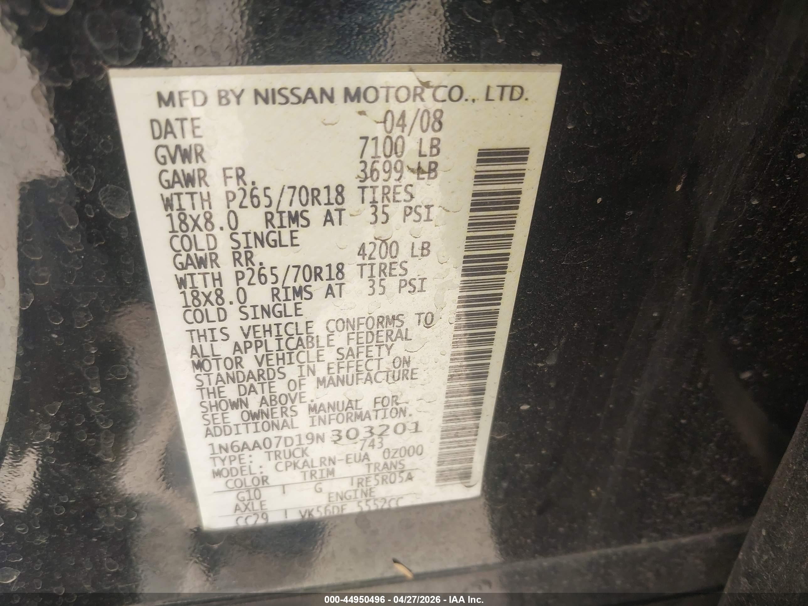 2009 Nissan Titan Xe Black vin: 1N6AA07D19N303201