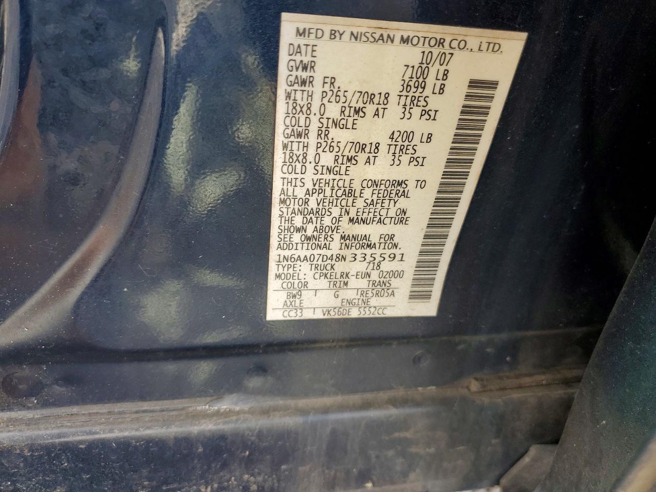 2008 Nissan Titan Xe Blue vin: 1N6AA07D48N335591