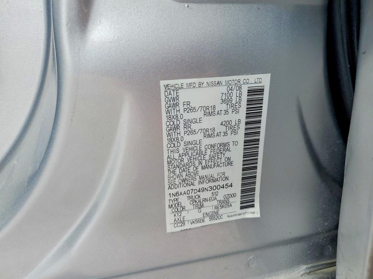 2009 Nissan Titan Xe Silver vin: 1N6AA07D49N300454