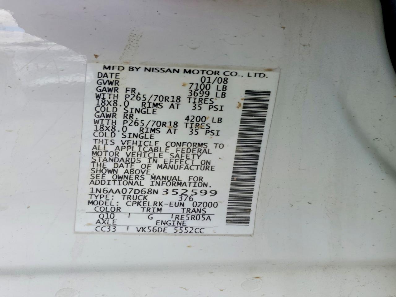 2008 Nissan Titan Xe White vin: 1N6AA07D68N352599