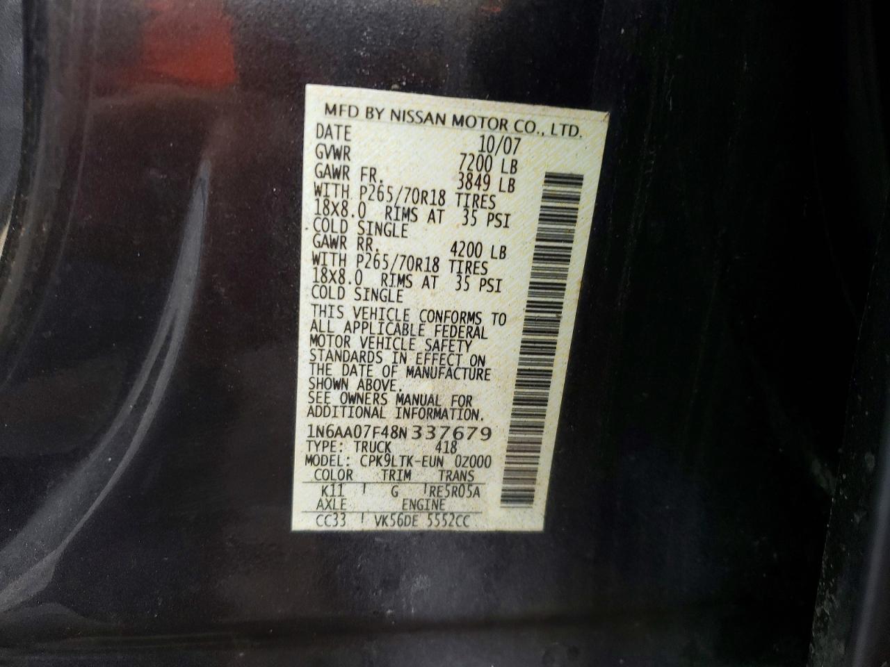 2008 Nissan Titan Xe Gray vin: 1N6AA07F48N337679