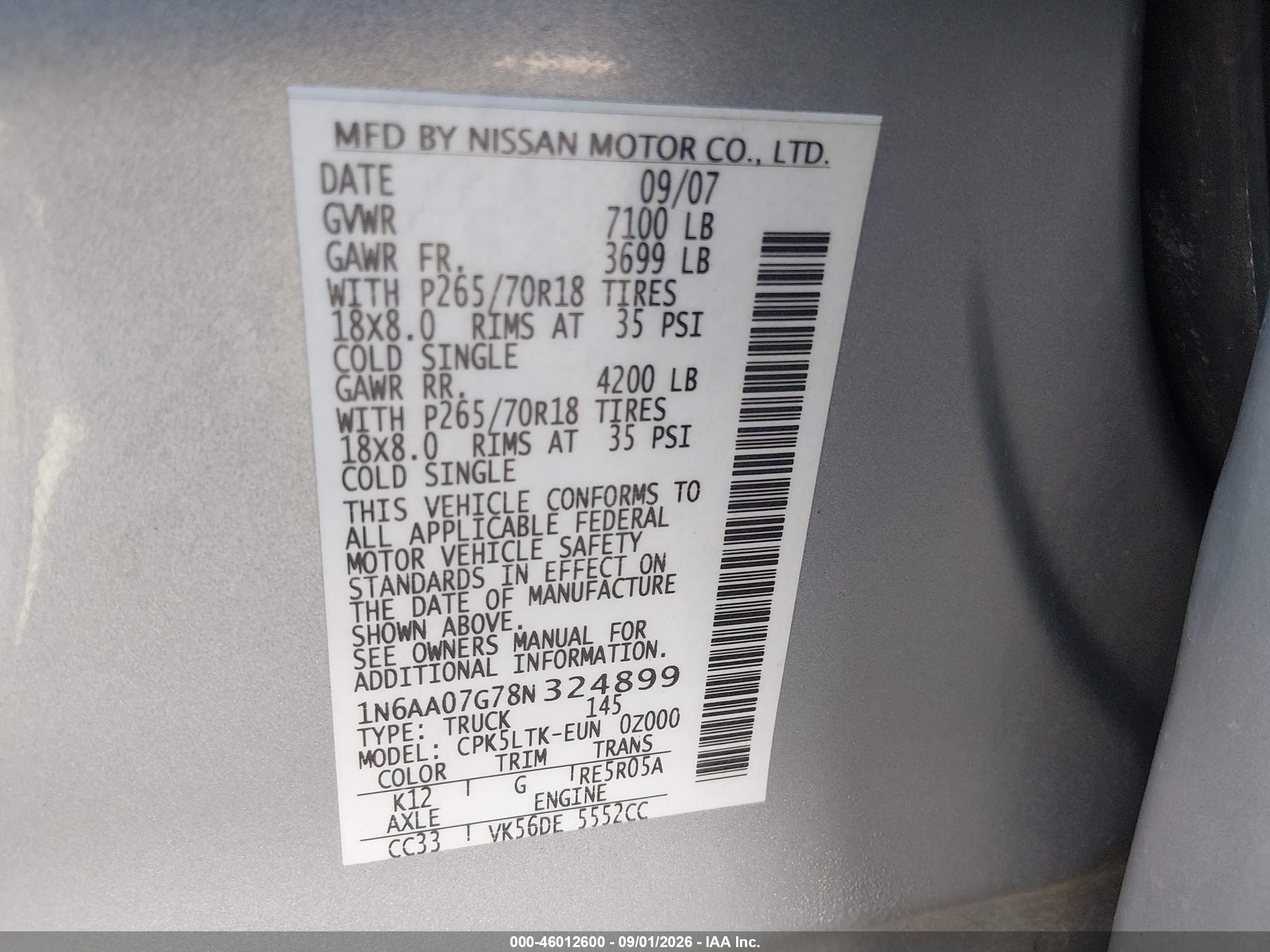 2008 Nissan Titan Xe Gray vin: 1N6AA07G78N324899