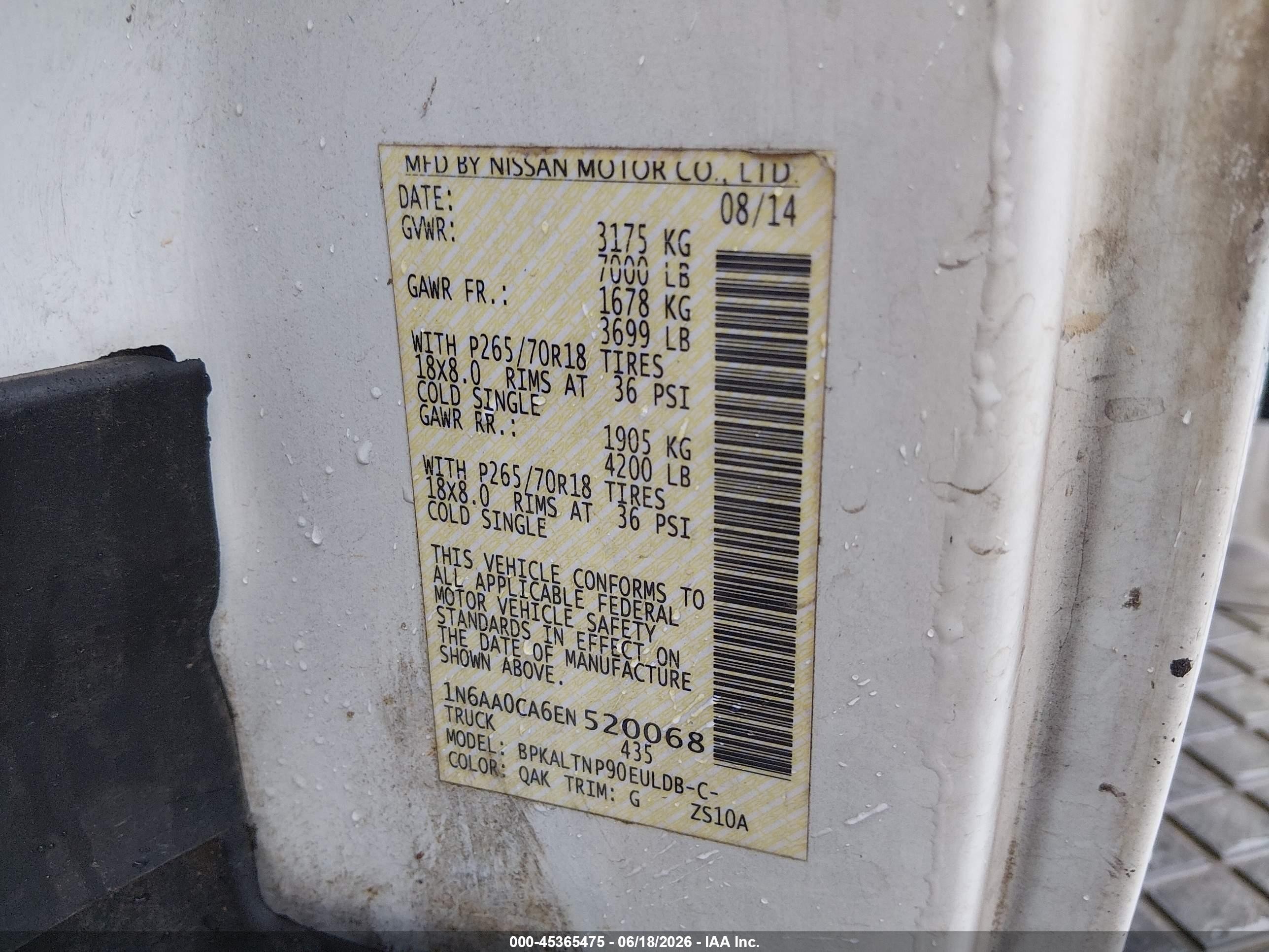 2014 Nissan Titan Sv White vin: 1N6AA0CA6EN520068
