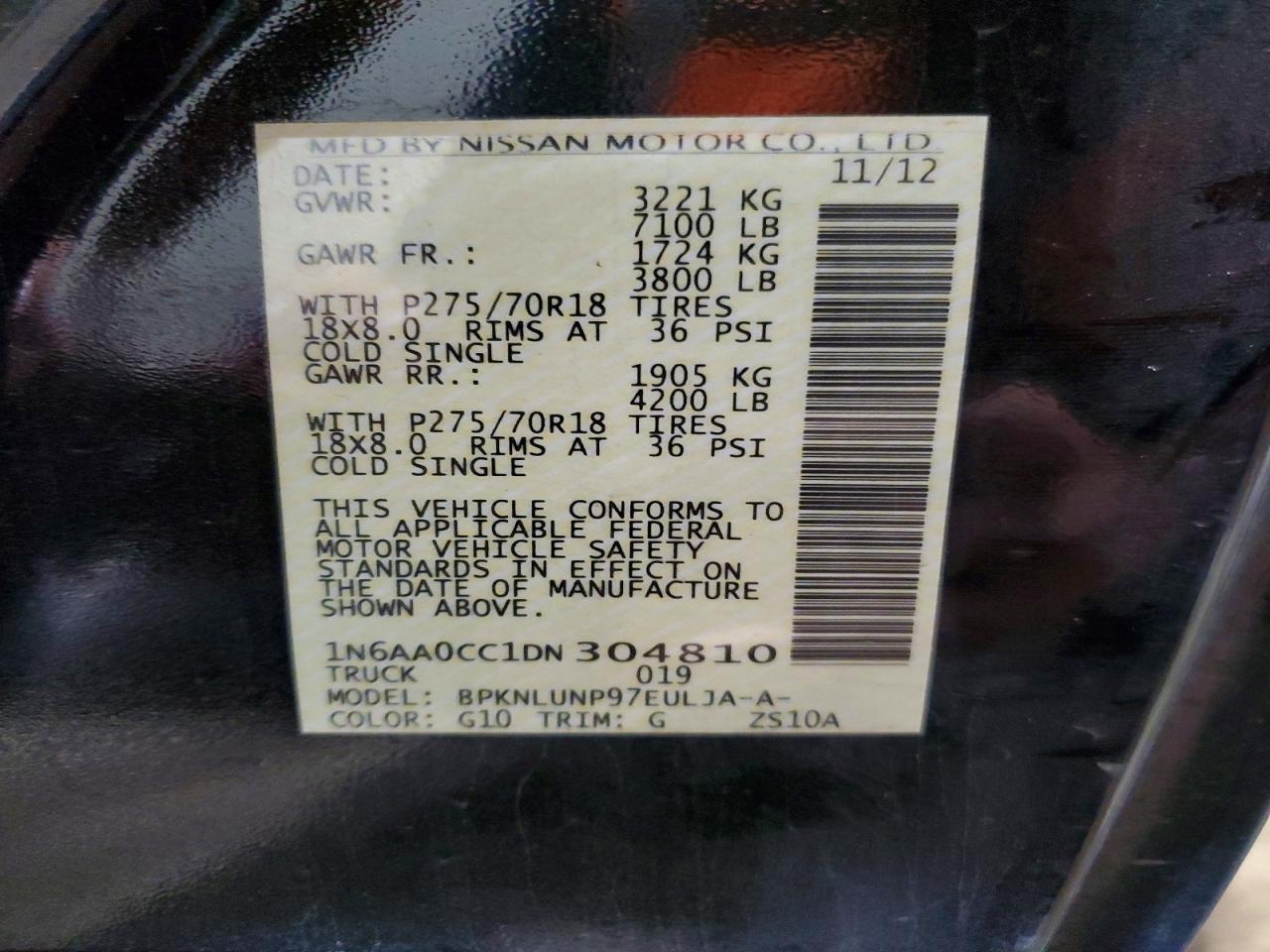 2013 Nissan Titan S/sv/pro-4x Black vin: 1N6AA0CC1DN304810