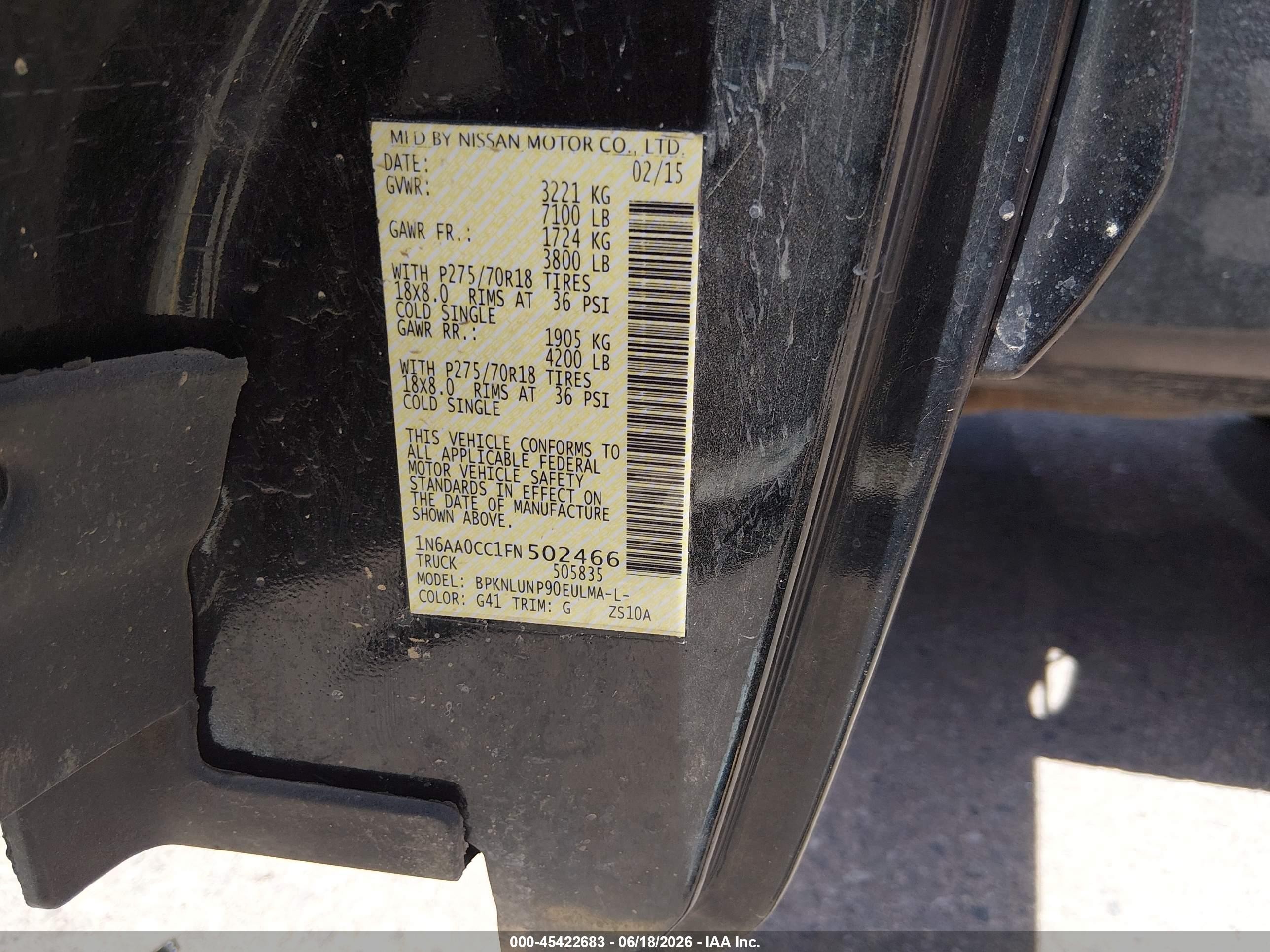 2015 Nissan Titan Pro-4x/s/sv Black vin: 1N6AA0CC1FN502466