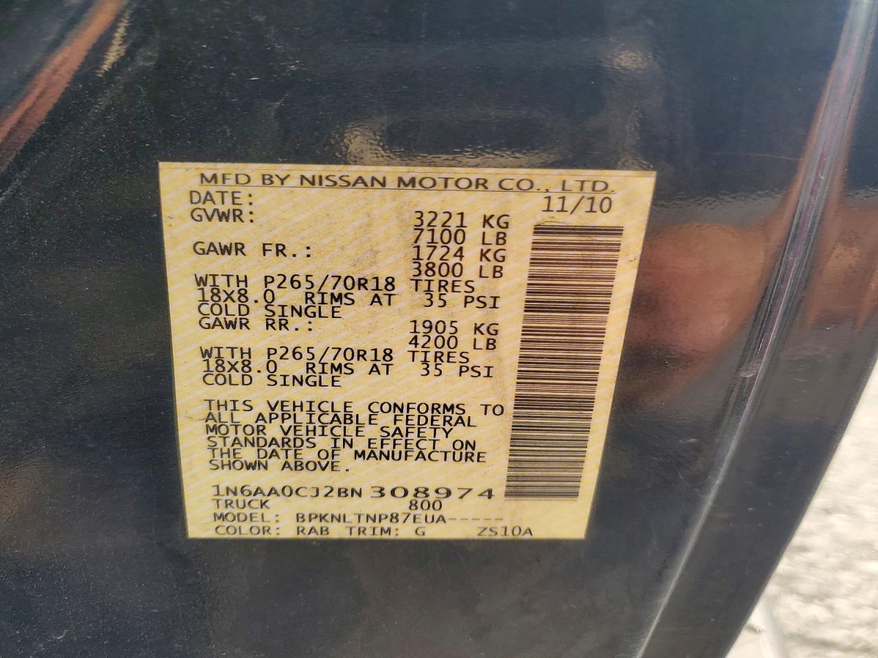 2011 Nissan Titan S Blue vin: 1N6AA0CJ2BN308974
