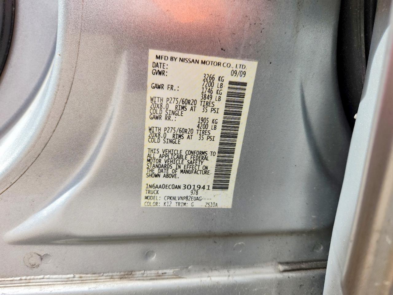 2010 Nissan Titan Se Silver vin: 1N6AA0EC0AN301941