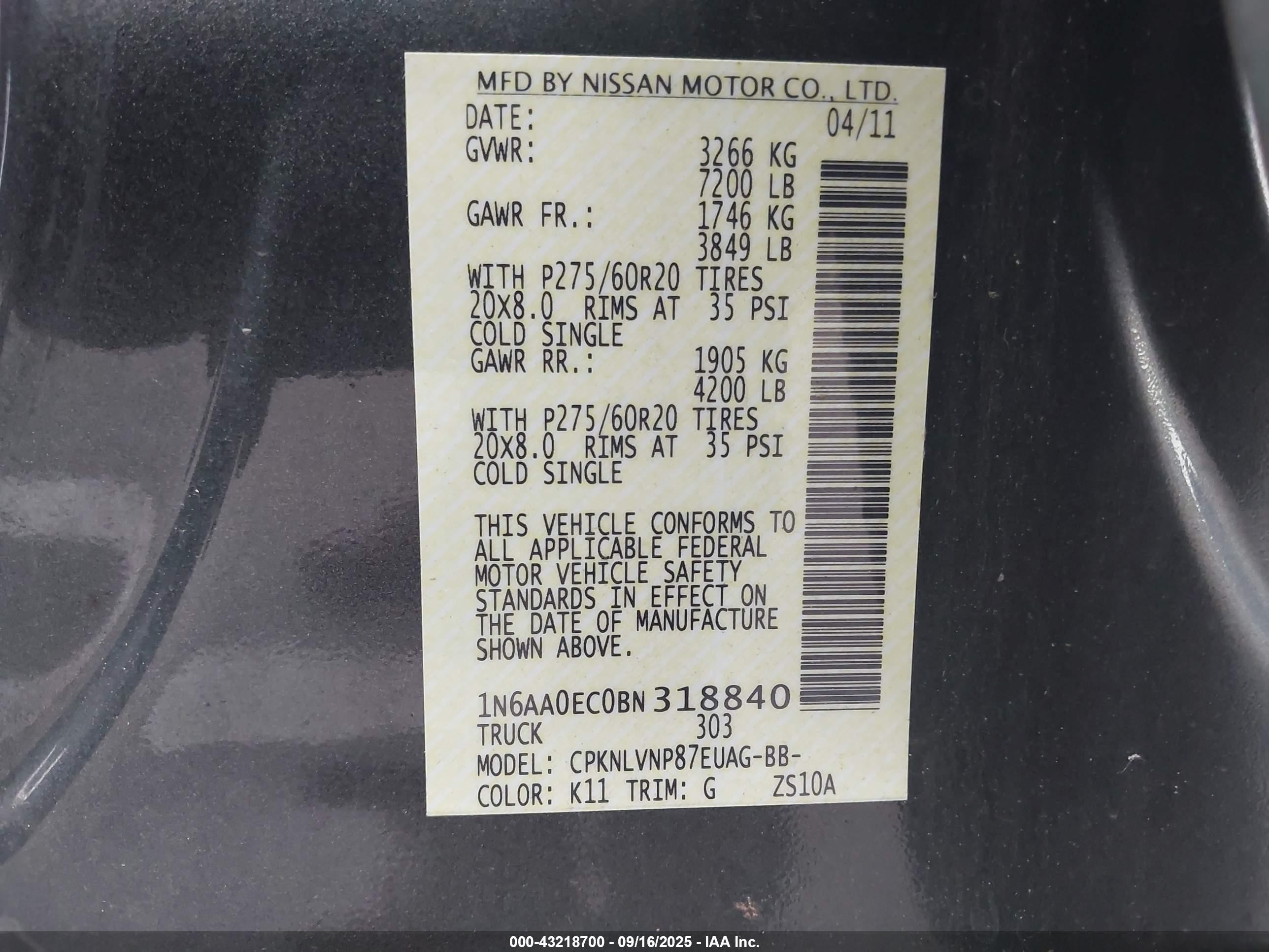 2011 Nissan Titan Sl Gray vin: 1N6AA0EC0BN318840