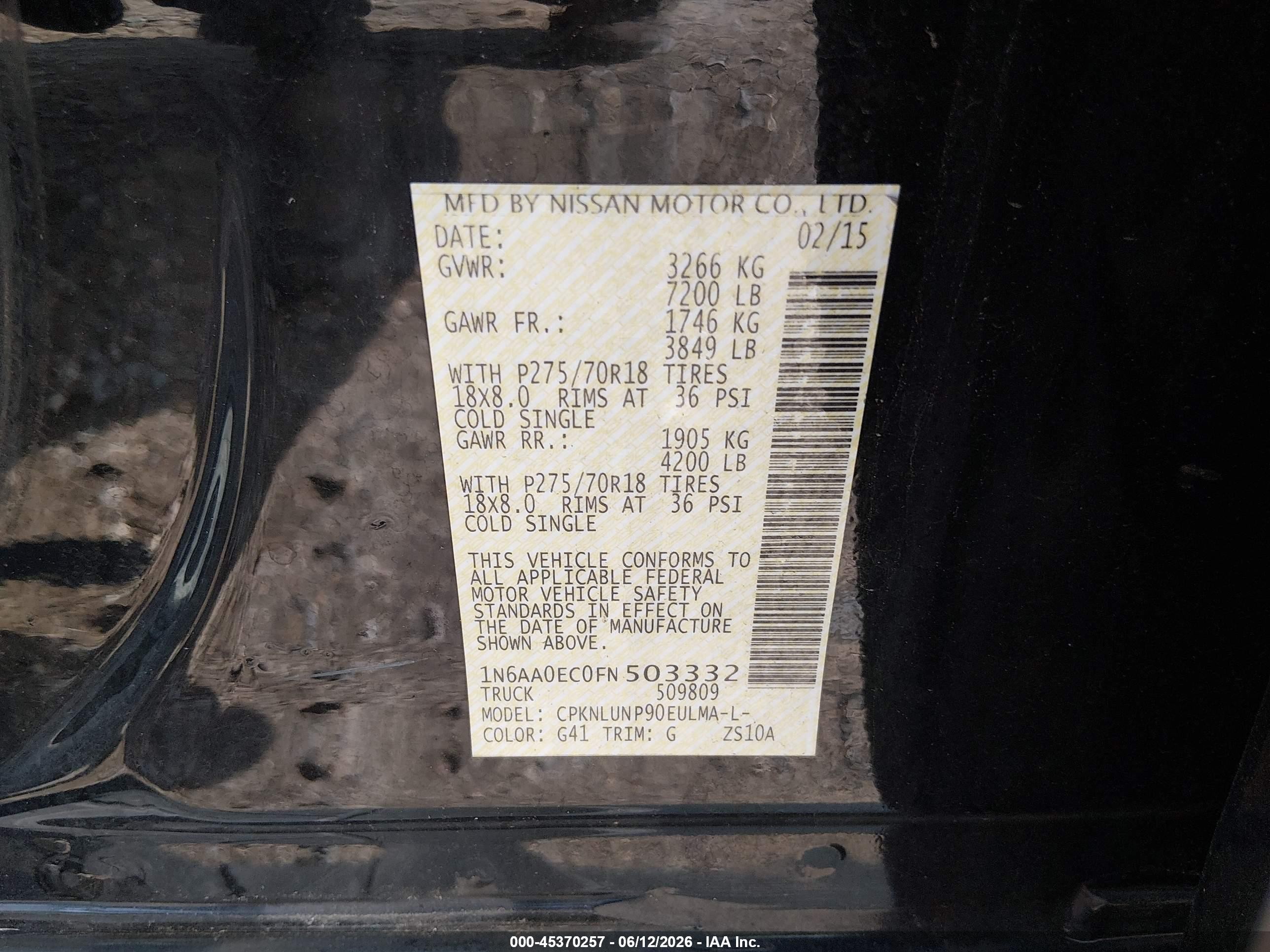 2015 Nissan Titan Pro-4x Черный vin: 1N6AA0EC0FN503332