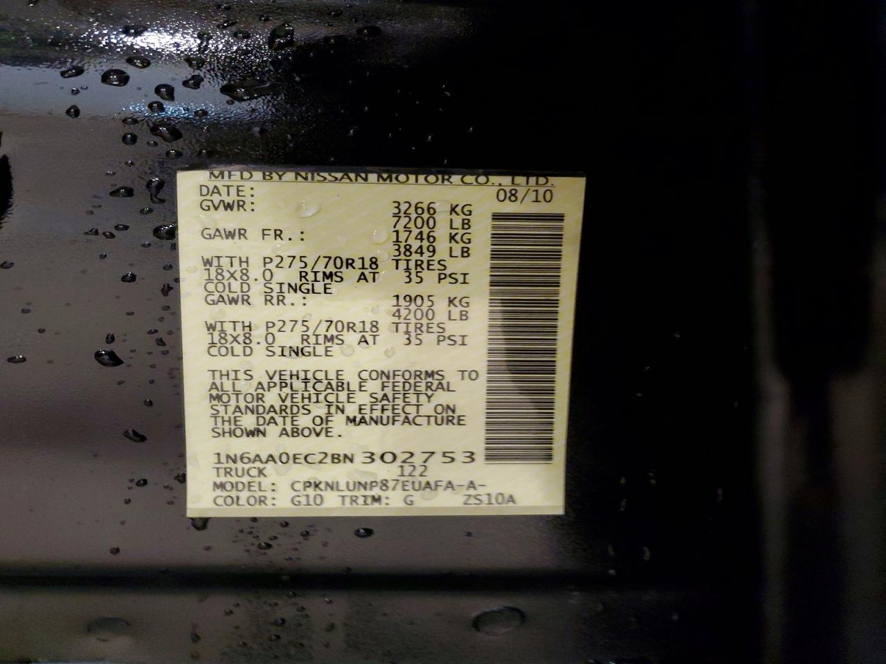 2011 Nissan Titan Sv Black vin: 1N6AA0EC2BN302753