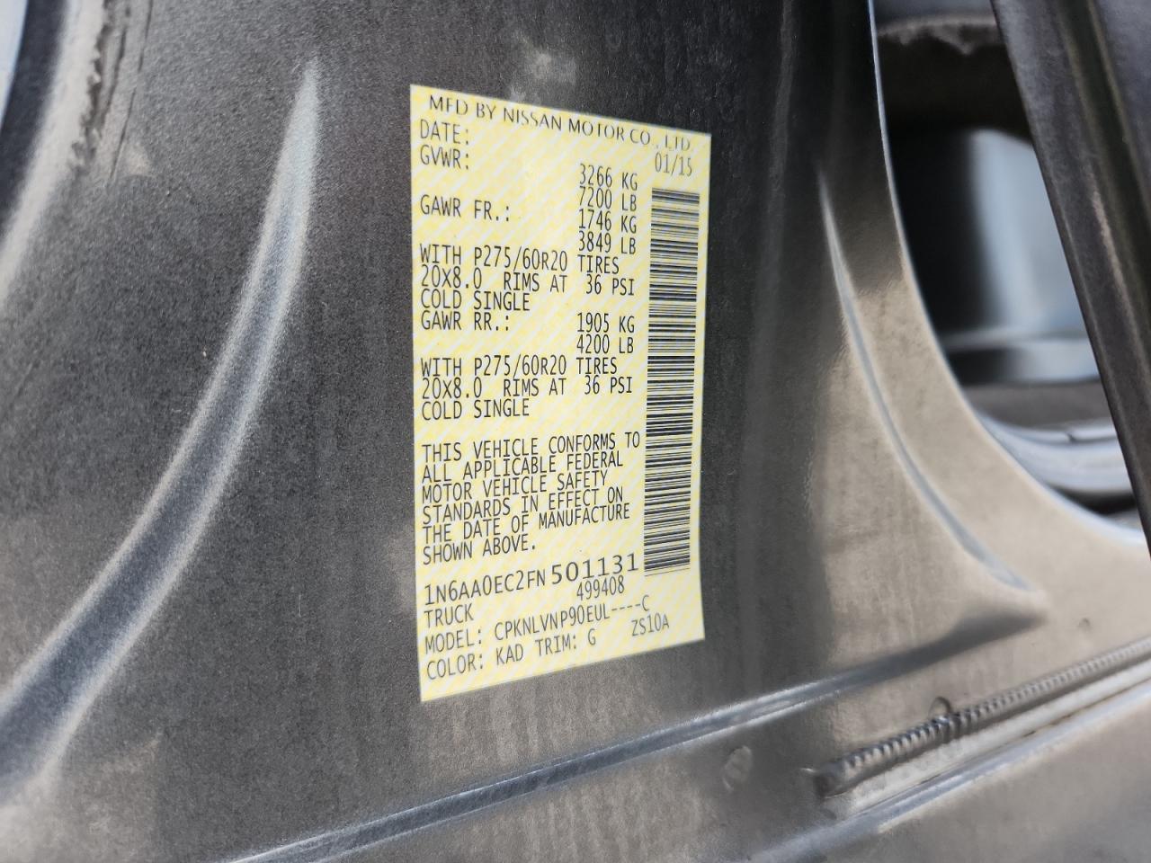 2015 Nissan Titan Sl Charcoal vin: 1N6AA0EC2FN501131