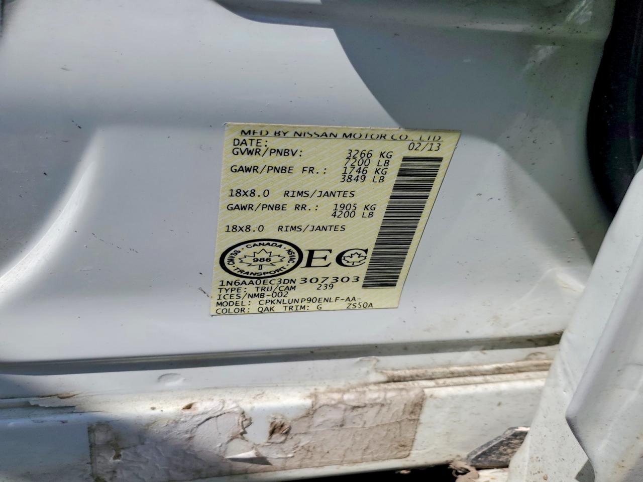 2013 Nissan Titan Sv White vin: 1N6AA0EC3DN307303