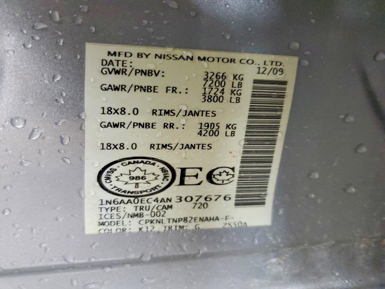 2010 Nissan Titan Se Silver vin: 1N6AA0EC4AN307676