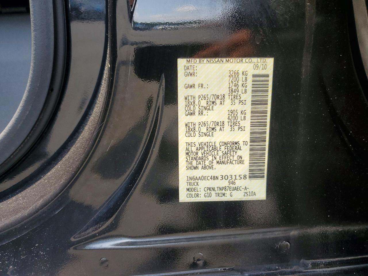 2011 Nissan Titan Sv Black vin: 1N6AA0EC4BN303158