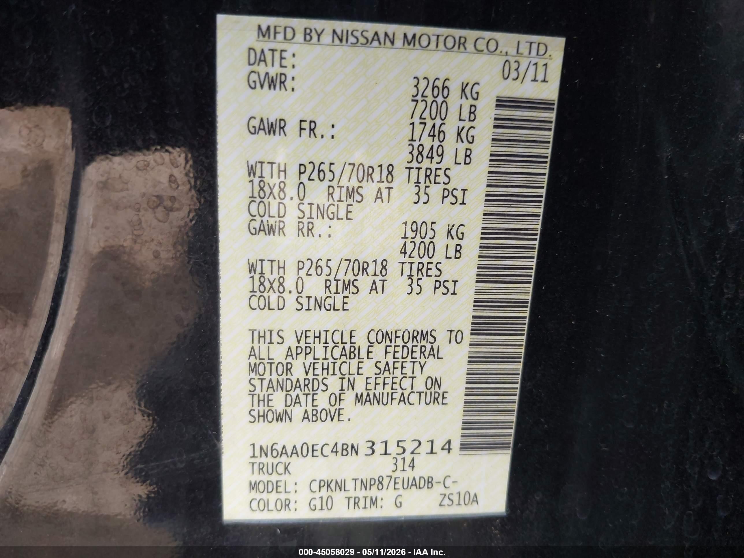 2011 Nissan Titan Sv Черный vin: 1N6AA0EC4BN315214