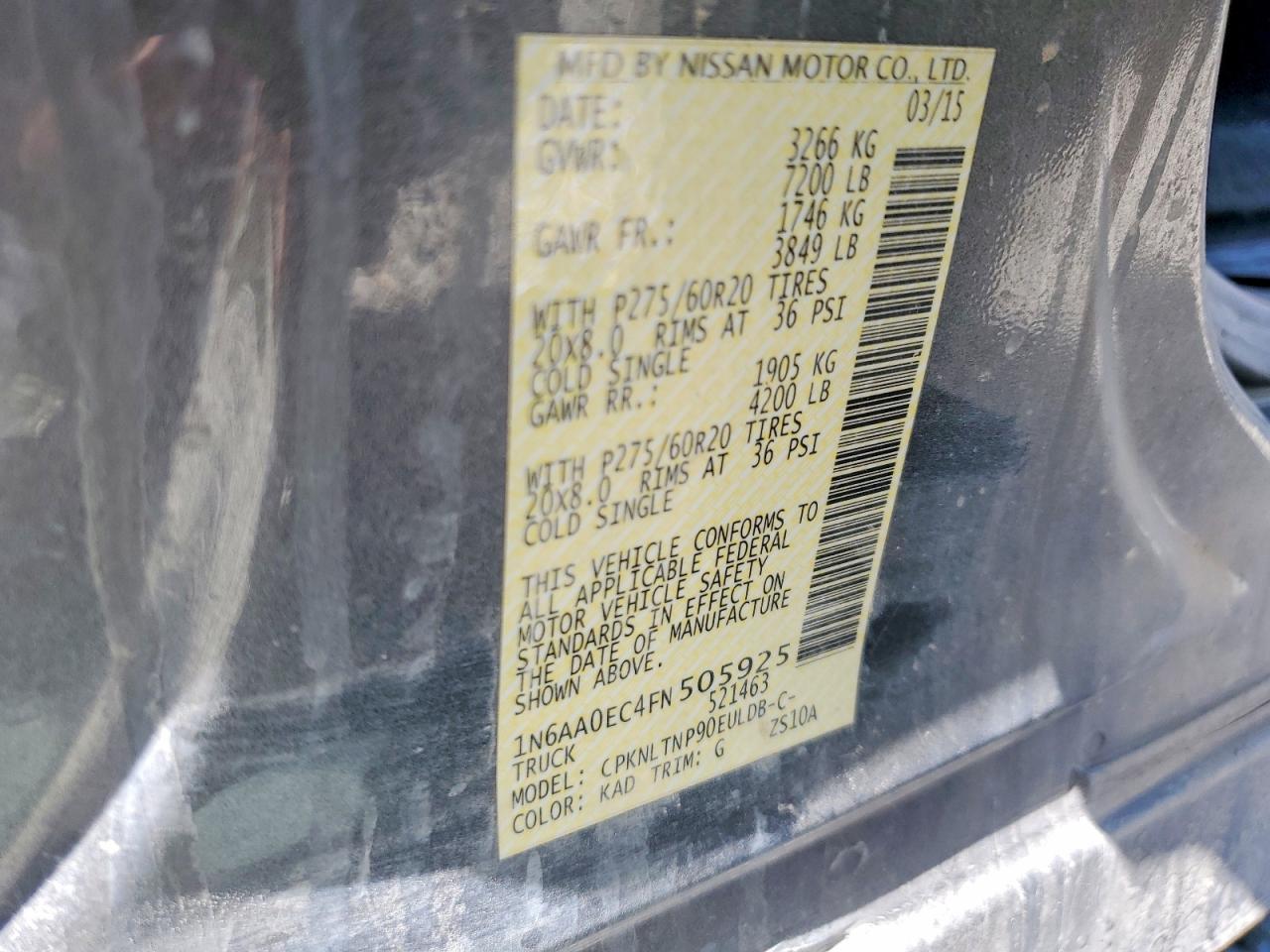 2015 Nissan Titan Sv Gray vin: 1N6AA0EC4FN505925