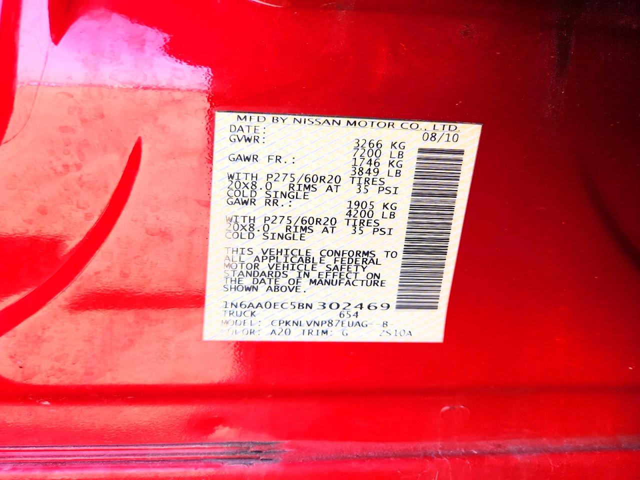 2011 Nissan Titan Sv Red vin: 1N6AA0EC5BN302469