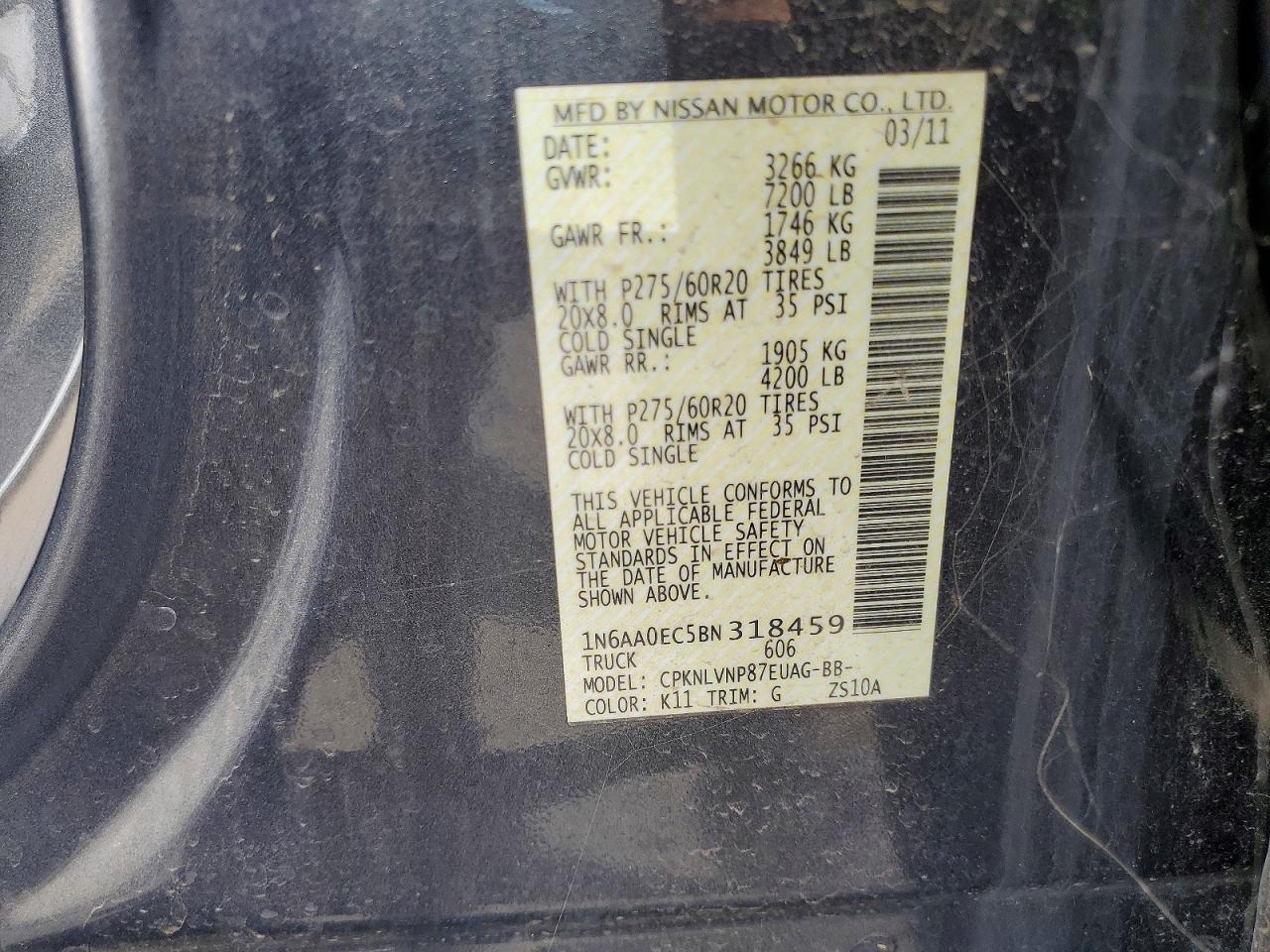 2011 Nissan Titan Sv Gray vin: 1N6AA0EC5BN318459