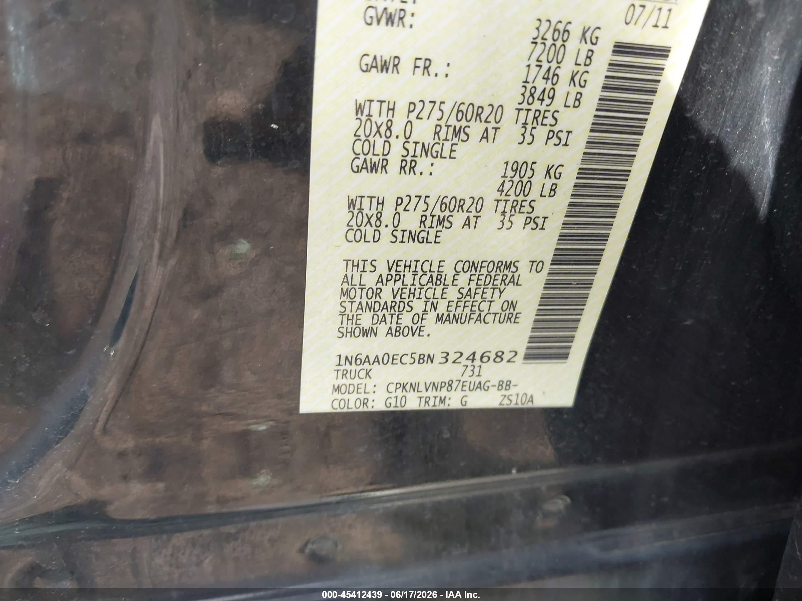 2011 Nissan Titan Sl Black vin: 1N6AA0EC5BN324682
