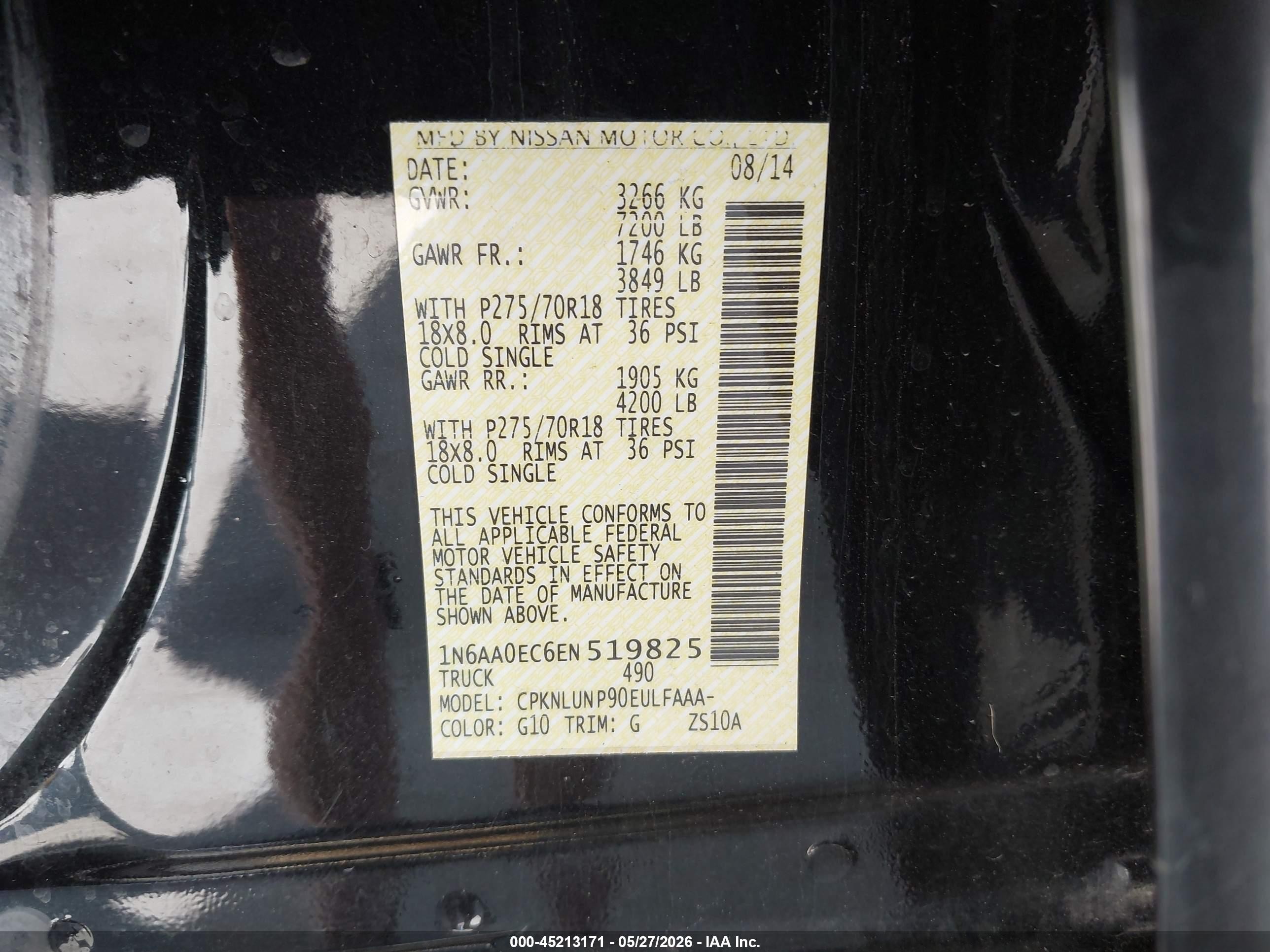2014 Nissan Titan Pro-4x Black vin: 1N6AA0EC6EN519825