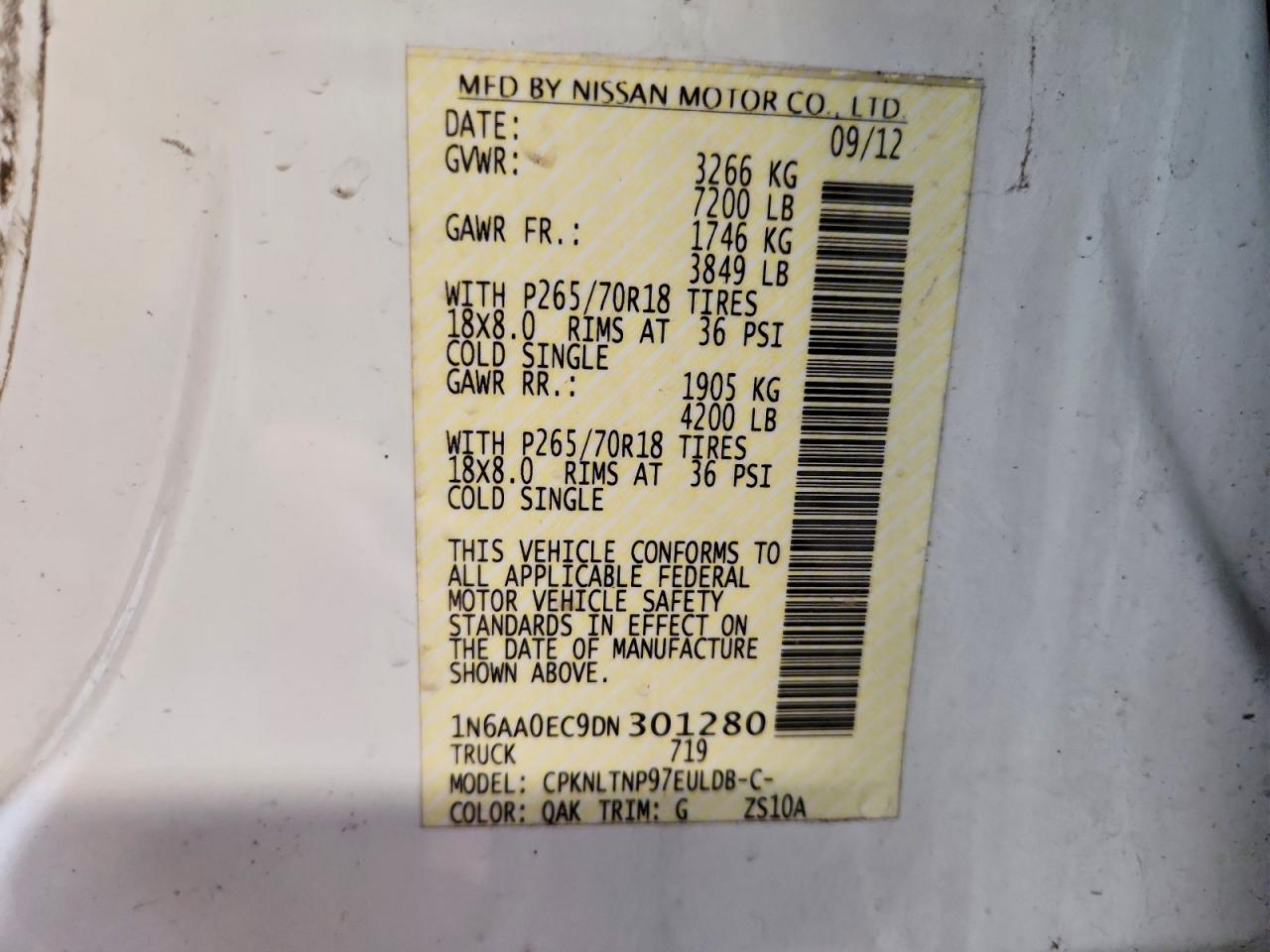 2013 Nissan Titan Sv White vin: 1N6AA0EC9DN301280