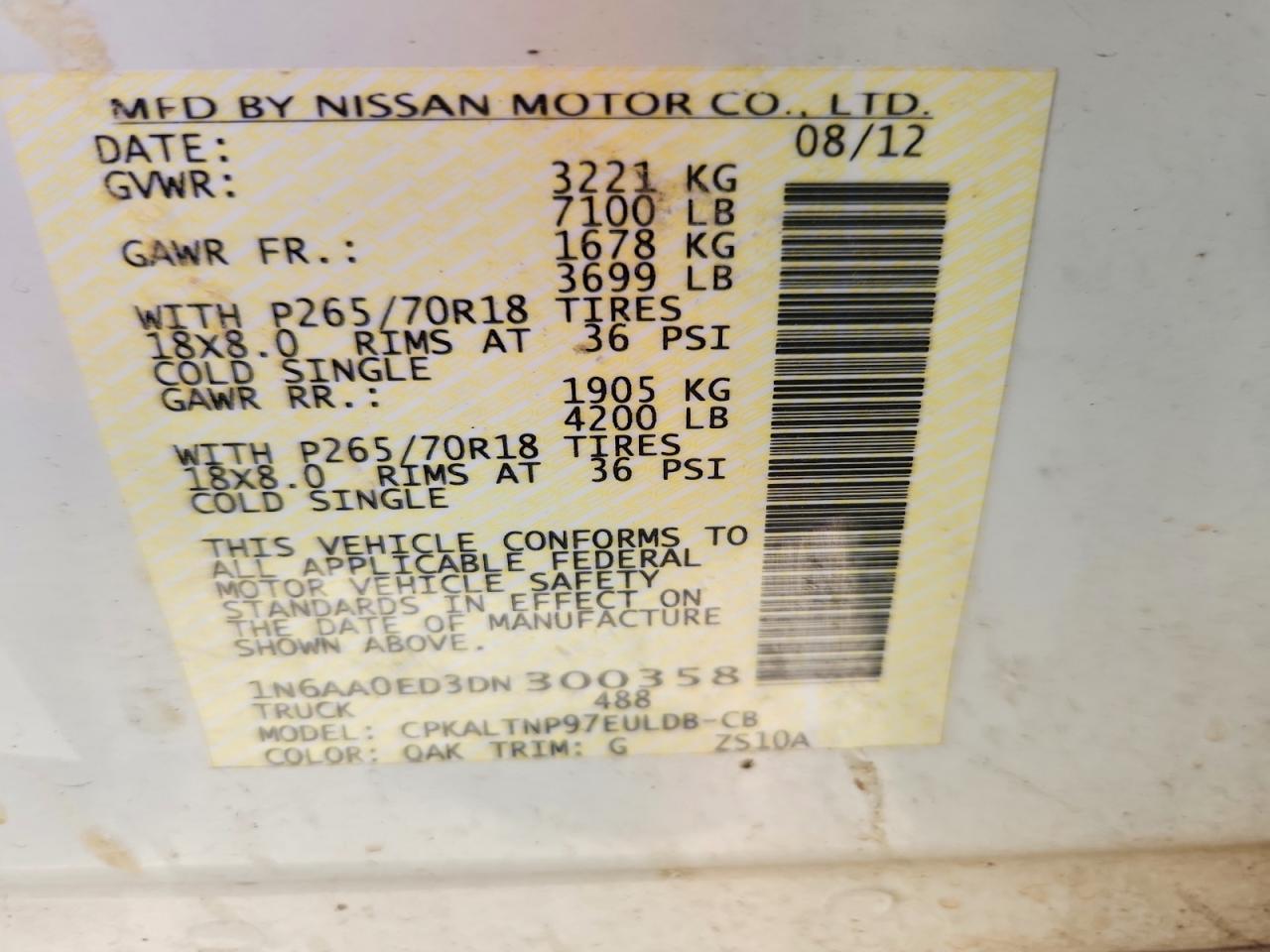 2013 Nissan Titan Sv Two Tone vin: 1N6AA0ED3DN300358