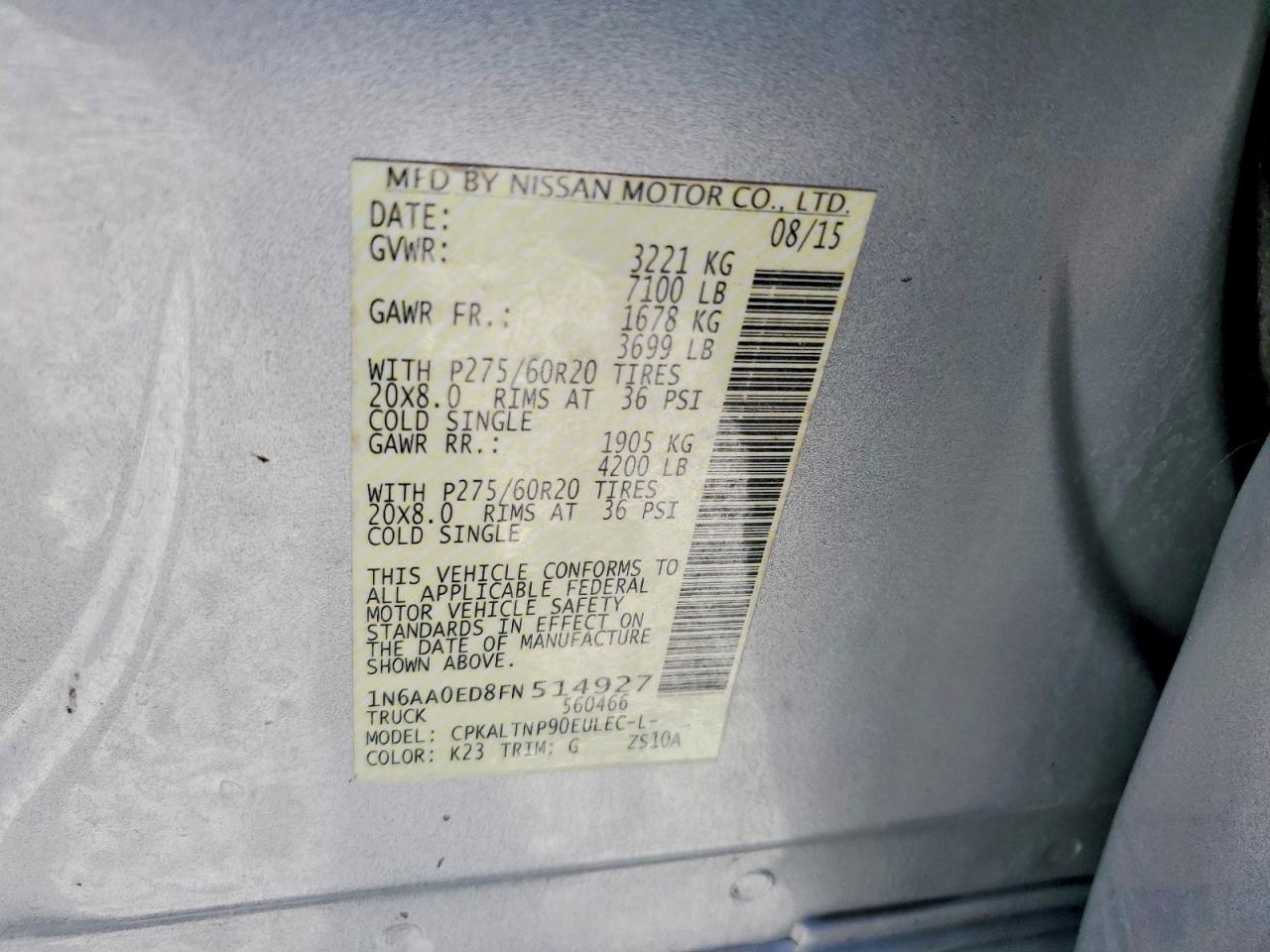 2015 Nissan Titan Sv Silver vin: 1N6AA0ED8FN514927