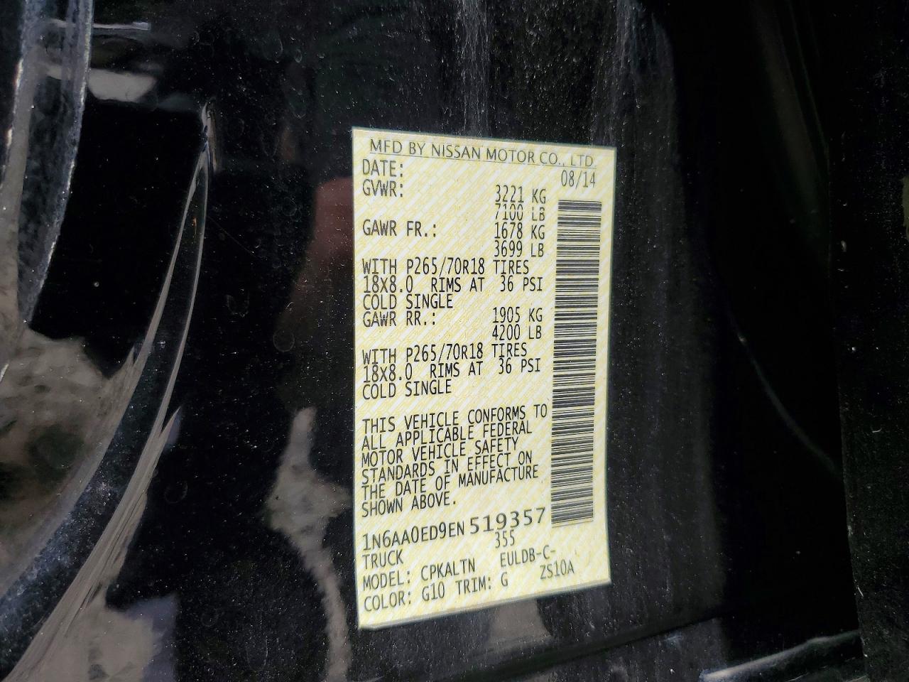 2014 Nissan Titan Sv Black vin: 1N6AA0ED9EN519357