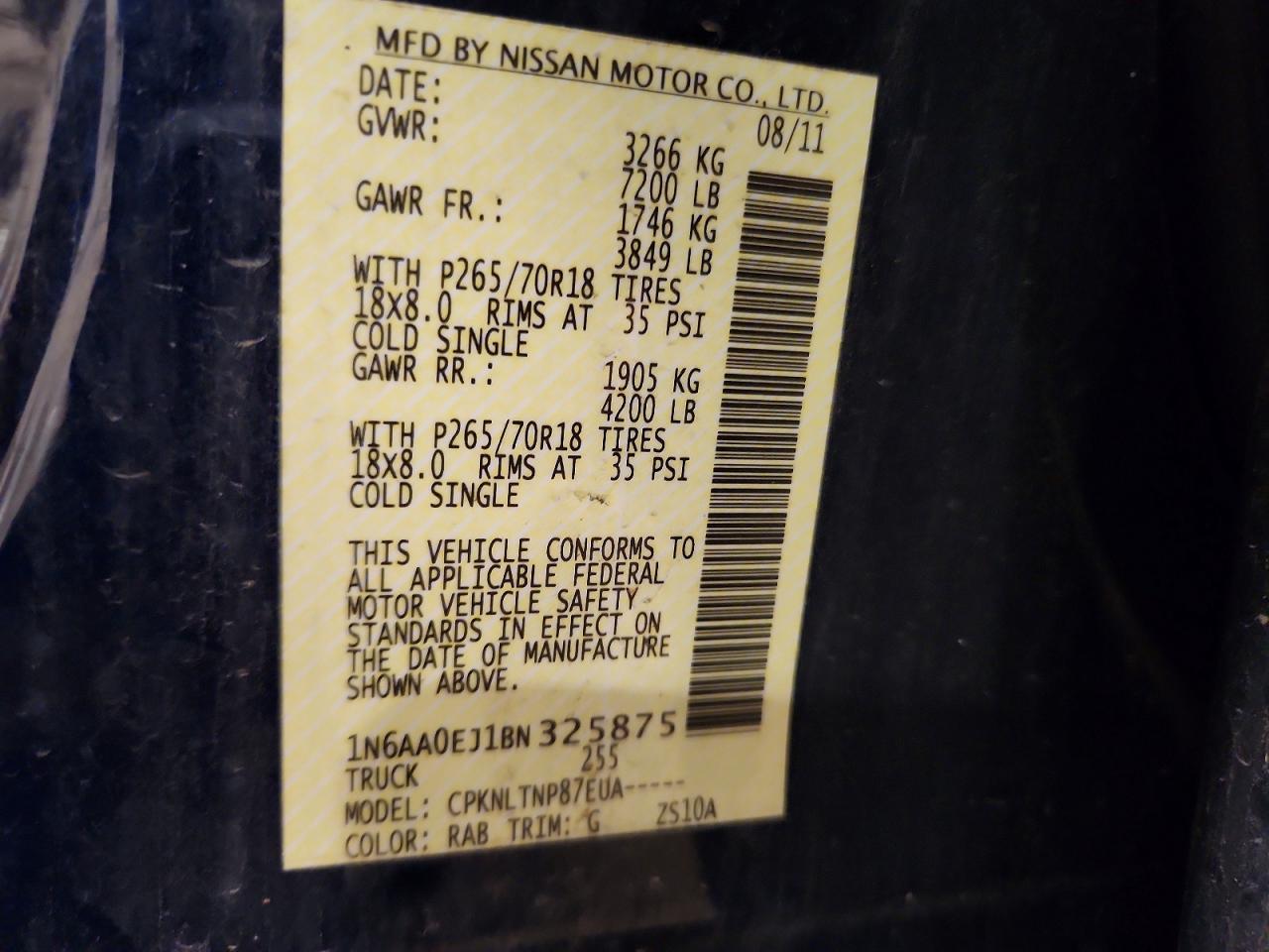 2011 Nissan Titan S Синий vin: 1N6AA0EJ1BN325875