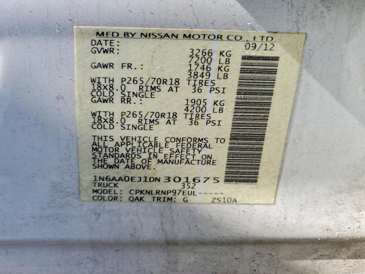 2013 Nissan Titan S White vin: 1N6AA0EJ1DN301675