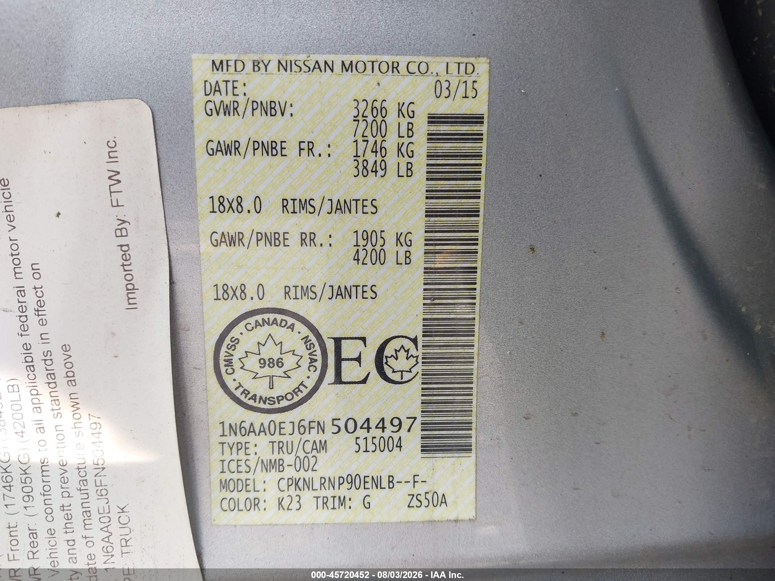 2015 Nissan Titan Pro-4x/s/sl/sv Silver vin: 1N6AA0EJ6FN504497