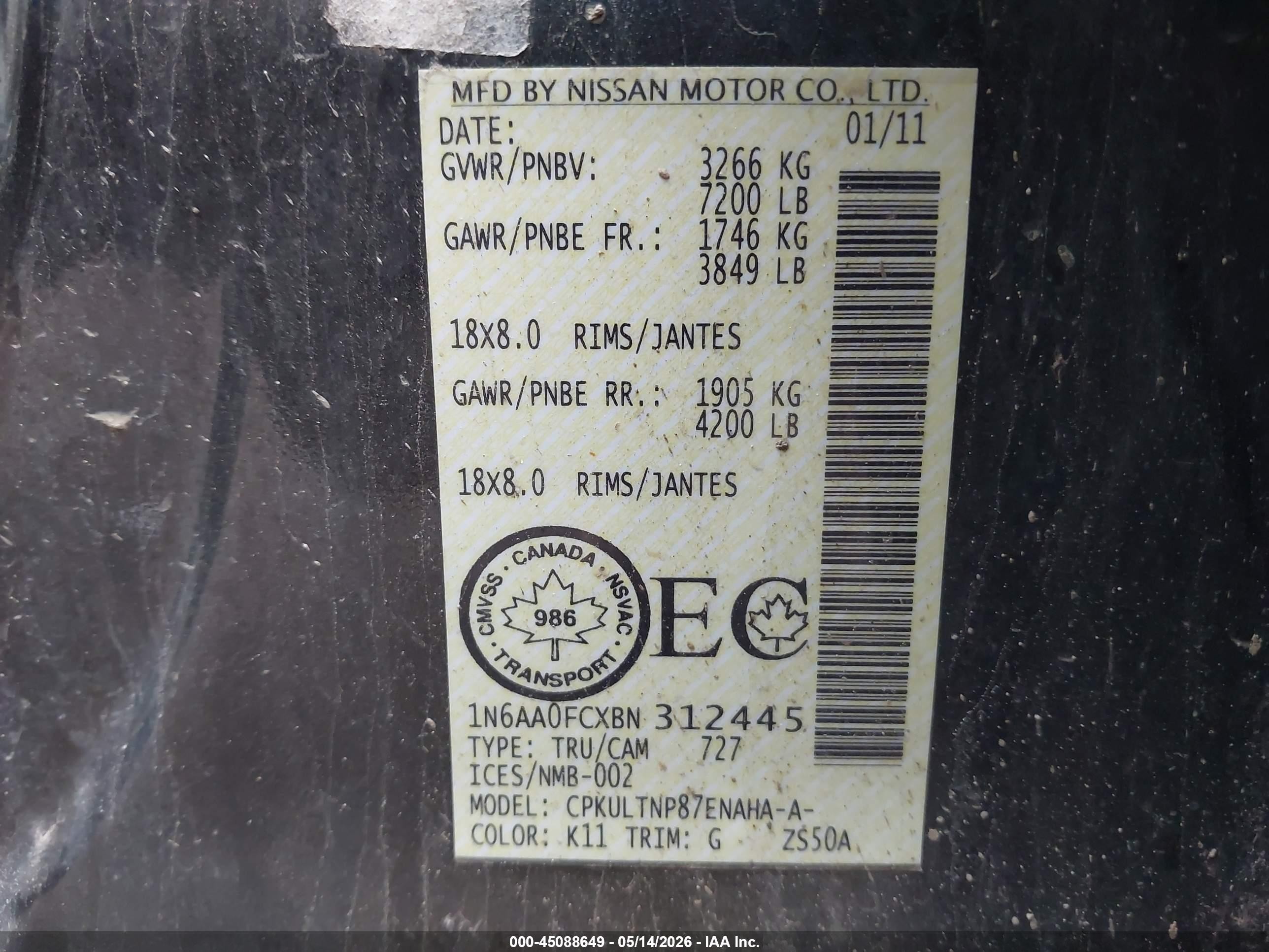2011 Nissan Titan Sv Gray vin: 1N6AA0FCXBN312445