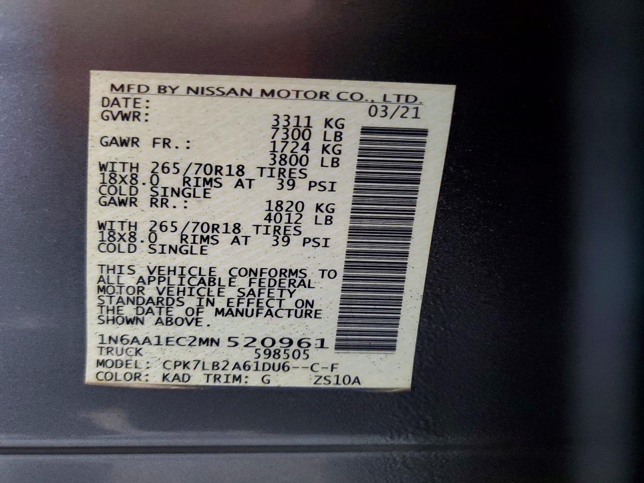 2021 Nissan Titan S Gray vin: 1N6AA1EC2MN520961
