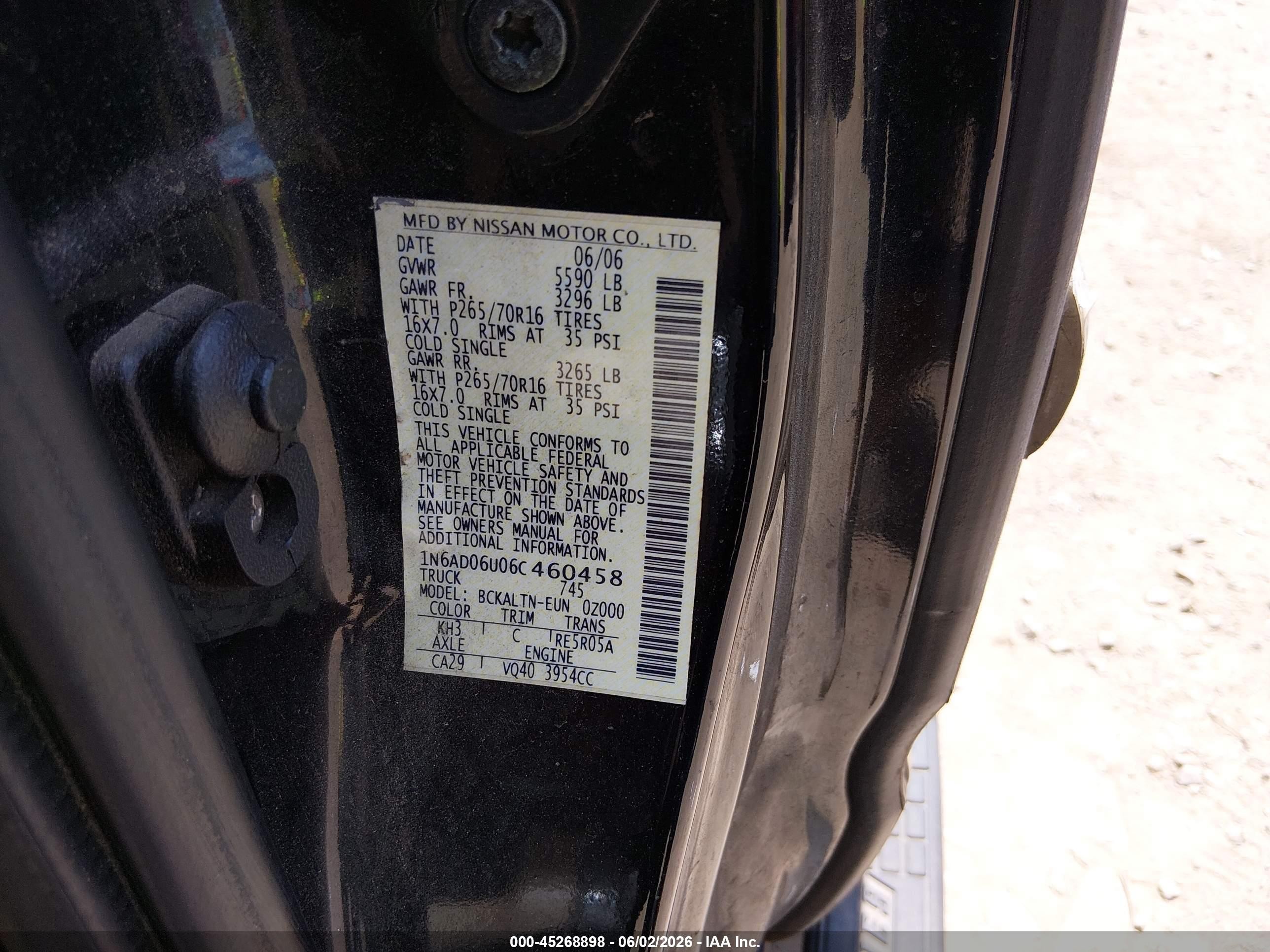 2006 Nissan Frontier Se Blue vin: 1N6AD06U06C460458
