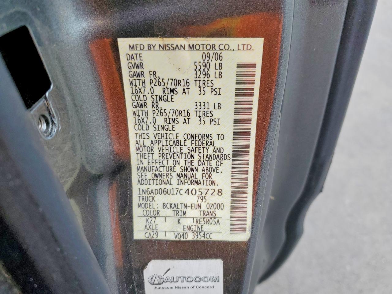 2007 Nissan Frontier Se Gray vin: 1N6AD06U17C405728