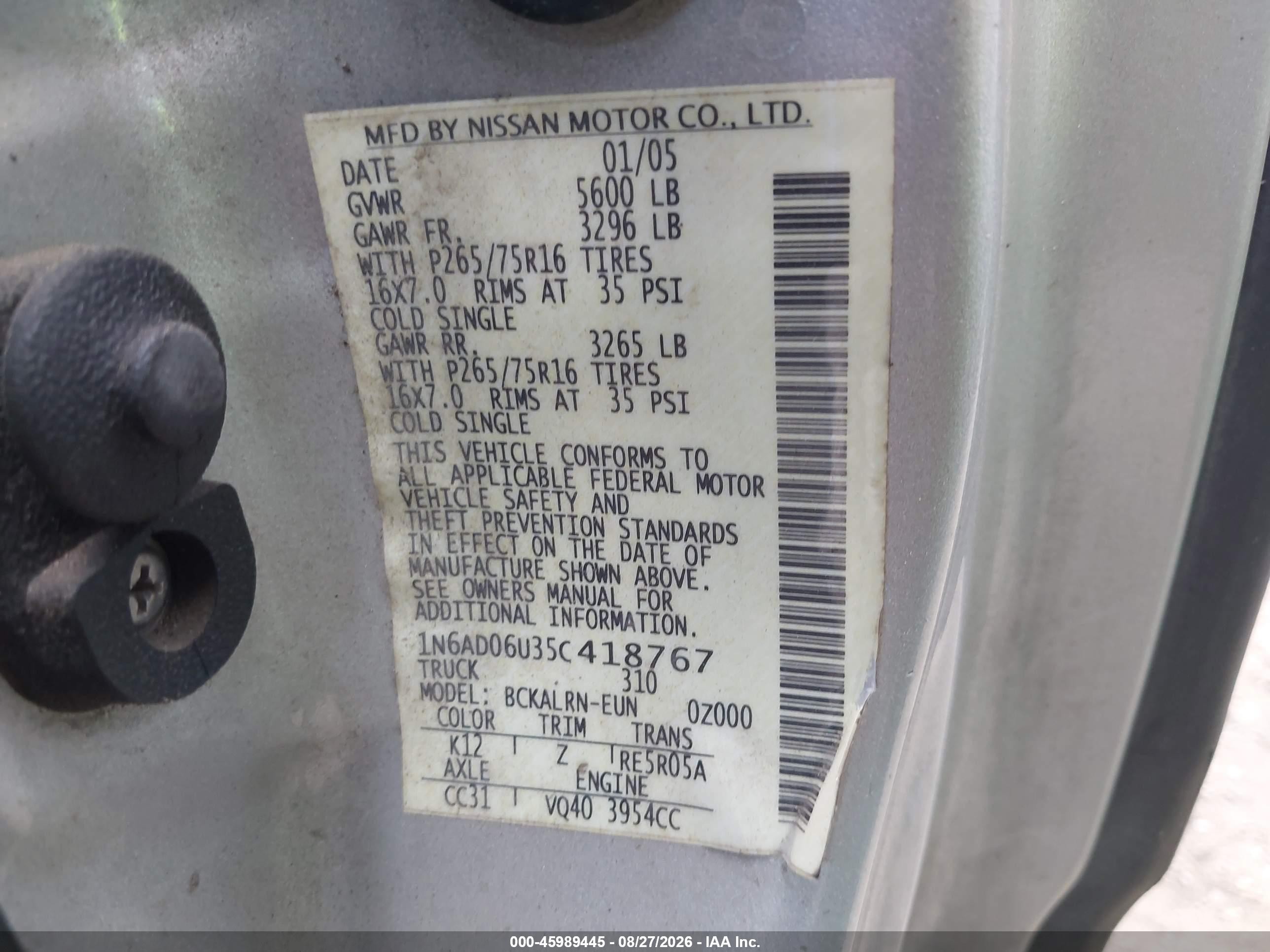 2005 Nissan Frontier Nismo Off Road Silver vin: 1N6AD06U35C418767