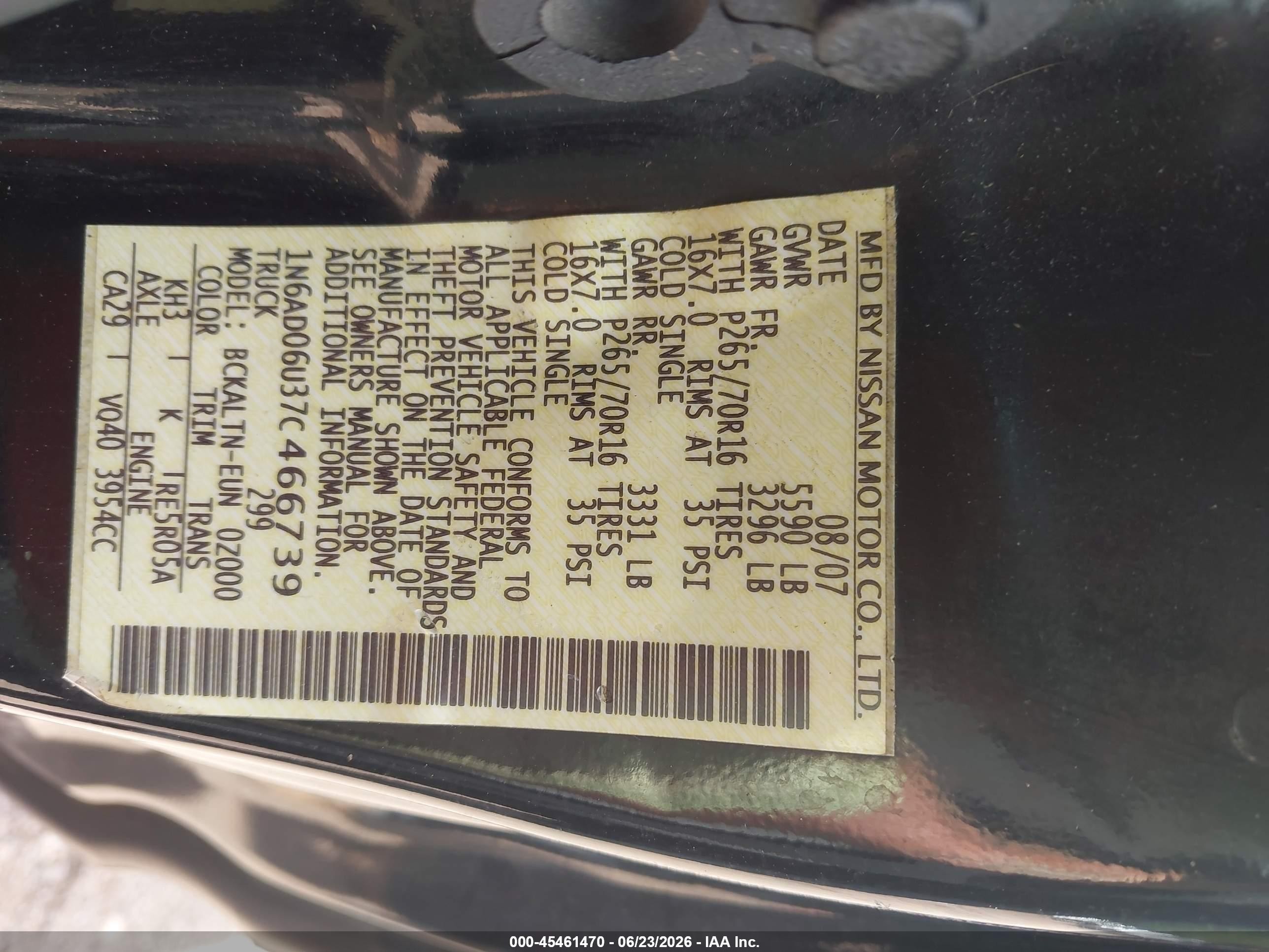 2007 Nissan Frontier Se Черный vin: 1N6AD06U37C466739