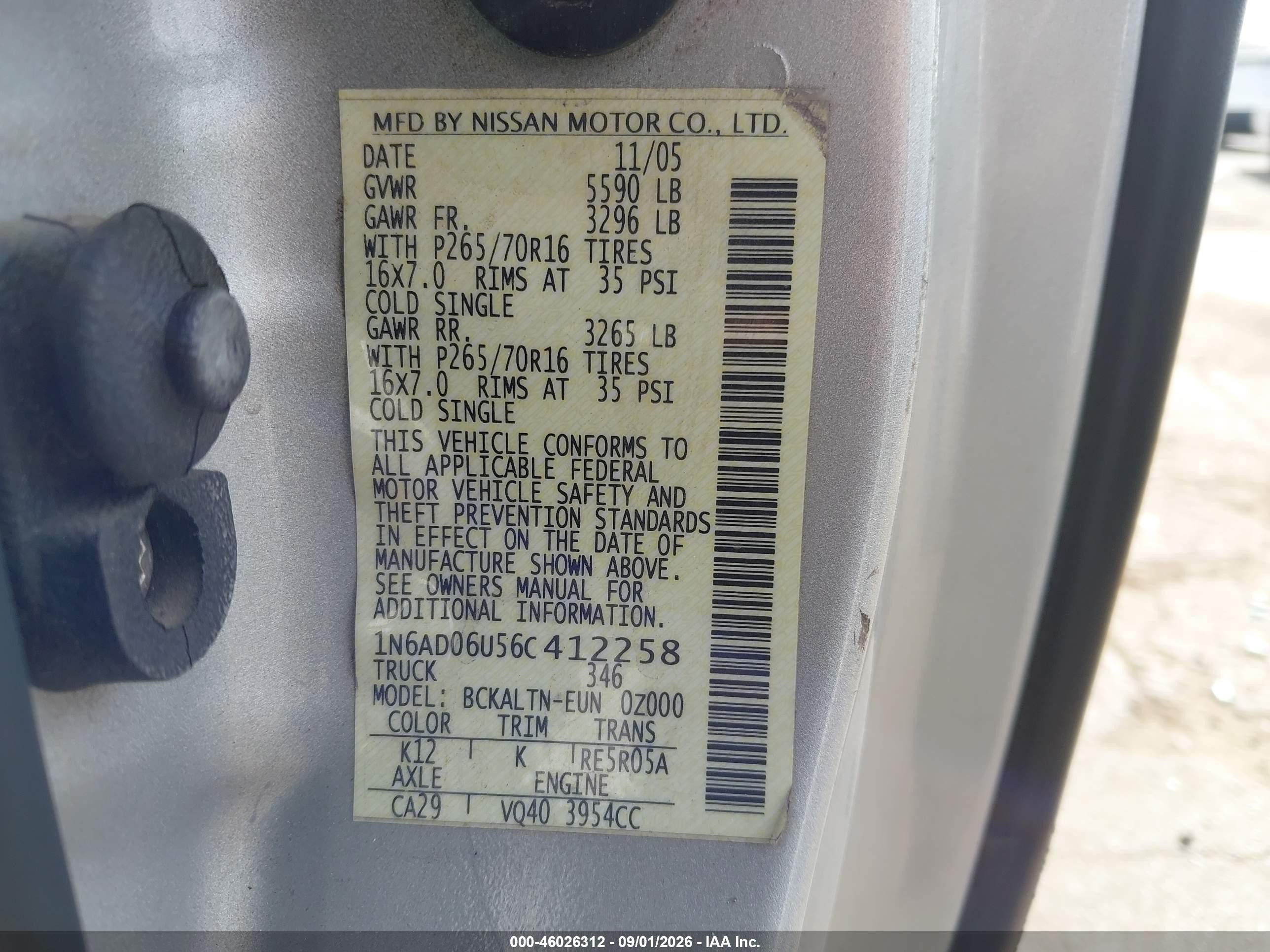 2006 Nissan Frontier Se Silver vin: 1N6AD06U56C412258