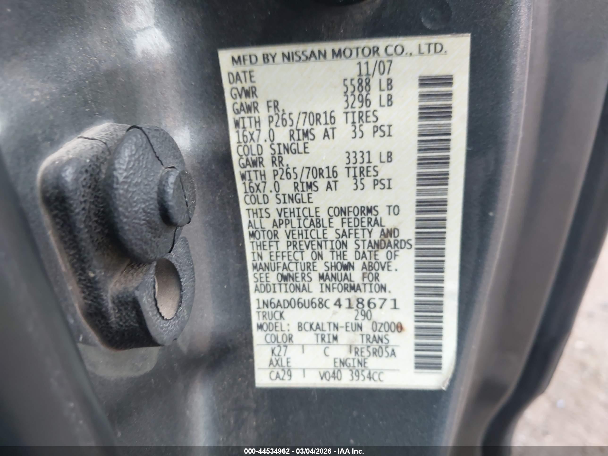 2008 Nissan Frontier Se Gray vin: 1N6AD06U68C418671